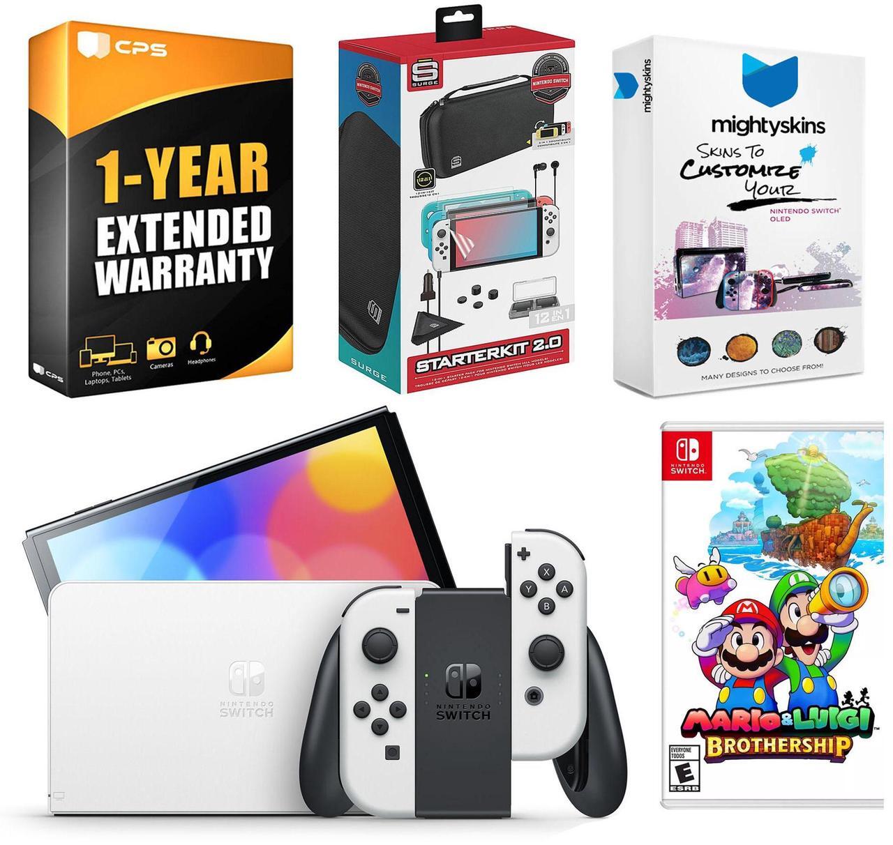 Main image of Nintendo Switch White OLED Console with Mario & Luigi: Brothership, Surge Accessory Gaming Kit, MightySkins Console and Controller Skin Voucher, and 1 Year CPS Extended Warranty