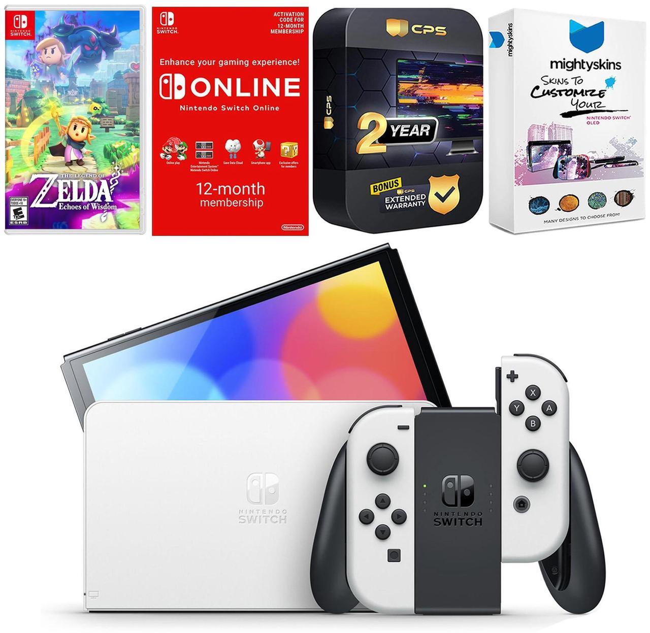 Main image of Nintendo Switch White OLED Console with Zelda Echoes Of Wisdom, Online Membership, MightySkins Voucher and 2 Year CPS Extended Warranty