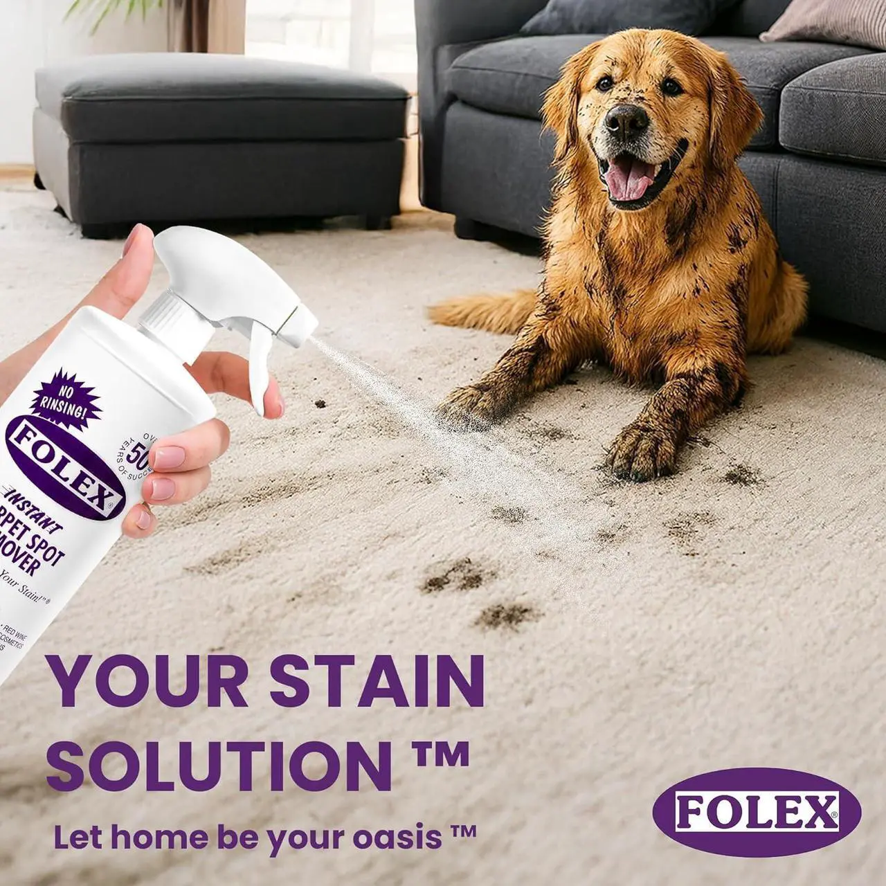 Alt view image 3 of 5 - FOLEX Instant Carpet Spot Remover 32 oz  Powerful Stain Remover for Carpets, Upholstery & Rugs  Eliminates Pet Stains, Grease, Red Wine, Food, Makeup & More  With Reusable Cleaning Cloth  5 Pack