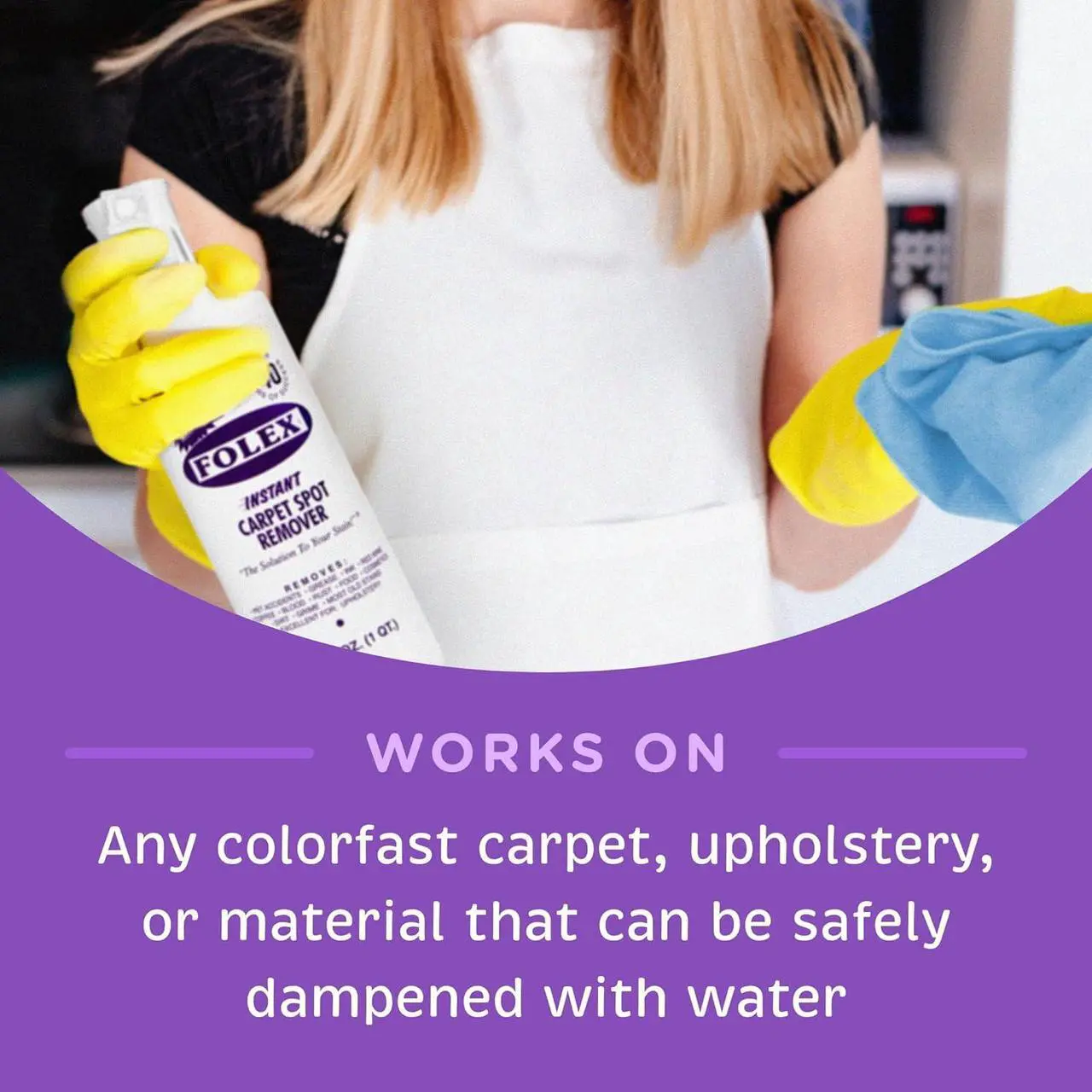 Alt view image 6 of 6 - FOLEX Instant Carpet Spot Remover 32 oz  Powerful Stain Remover for Carpets, Upholstery & Rugs  Eliminates Pet Stains, Grease, Red Wine, Food, Makeup & More  With Reusable Cleaning Cloth  1 Pack