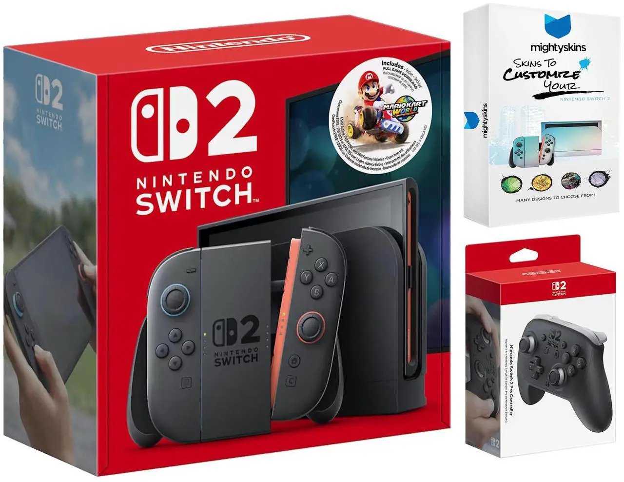 Main image of Nintendo Switch 2 Mario Kart World Bundle with Pro Controller and MightySkins Code