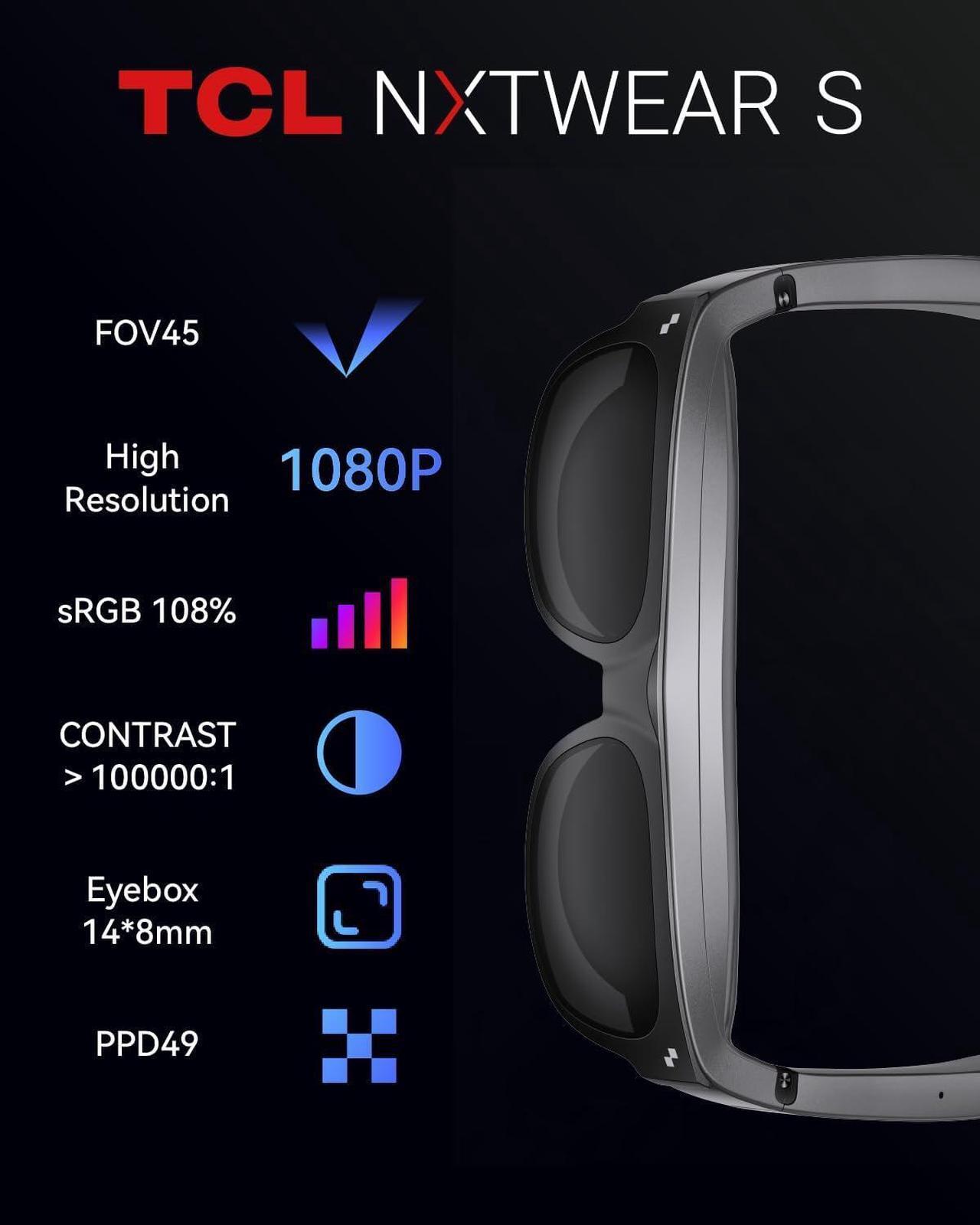 Alt view image 2 of 6 - TCL NXTWEAR S AR Glasses Micro OLED Augmented Reality 1080p Video Display XRGF68