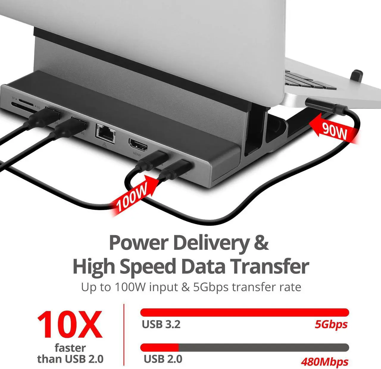 Alt view image 15 of 19 - SIIG USB-C Laptop Stand W/ 4K Docking Station - Unique multitasks design for foldable holder and vertical Laptop stand & Docking station - HDMI 4K@60Hz display - Two USB-A 5Gbps - Gigabit Ethernet