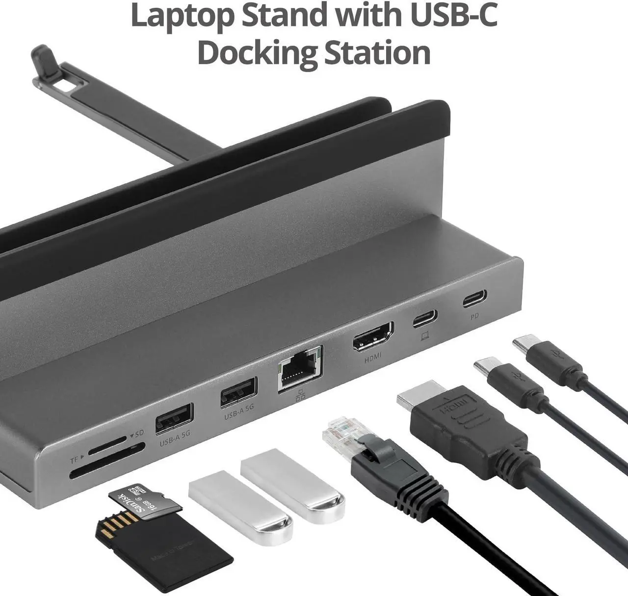 Alt view image 18 of 19 - SIIG USB-C Laptop Stand W/ 4K Docking Station - Unique multitasks design for foldable holder and vertical Laptop stand & Docking station - HDMI 4K@60Hz display - Two USB-A 5Gbps - Gigabit Ethernet