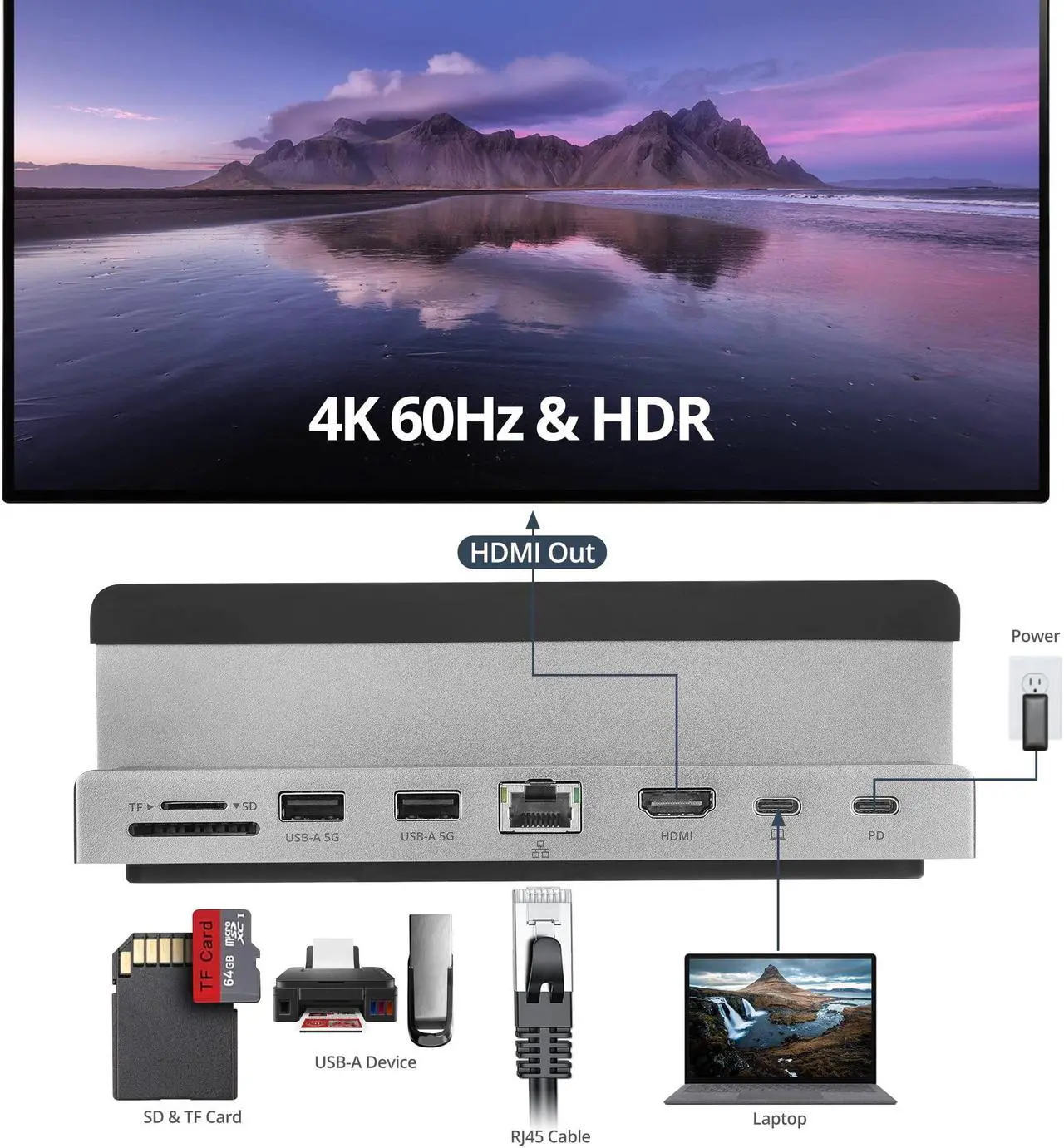 Alt view image 16 of 19 - SIIG USB-C Laptop Stand W/ 4K Docking Station - Unique multitasks design for foldable holder and vertical Laptop stand & Docking station - HDMI 4K@60Hz display - Two USB-A 5Gbps - Gigabit Ethernet