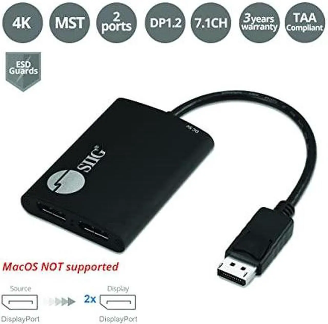 Alt view image 13 of 17 - SIIG 1x3 DisplayPort 1.4 to DisplayPort MST Splitter - DP 1.4 MST Video Splitter Hub, Triple DP outputs, Connect up to three DisplayPort displays to single DisplayPort 1.4 output with Multi-Stream Tra