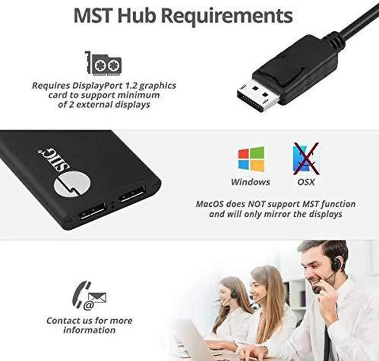 Alt view image 17 of 17 - SIIG 1x3 DisplayPort 1.4 to DisplayPort MST Splitter - DP 1.4 MST Video Splitter Hub, Triple DP outputs, Connect up to three DisplayPort displays to single DisplayPort 1.4 output with Multi-Stream Tra