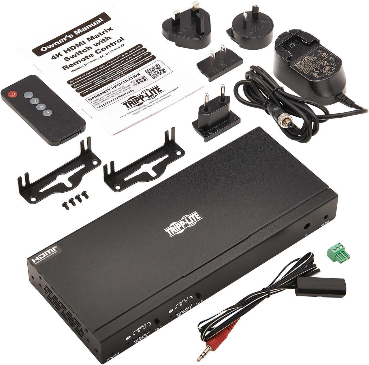 Alt view image 14 of 16 - Tripp Lite 4x2 HDMI Matrix Switch/Splitter with Remote Control and Multi-Resolution Support, 4K 60 Hz, HDR, 4:4:4, TAA - 3840 x 2160 - 4K - 1080p2 x 2 - Display, Digital Signage, Computer, Blu-ray Dis