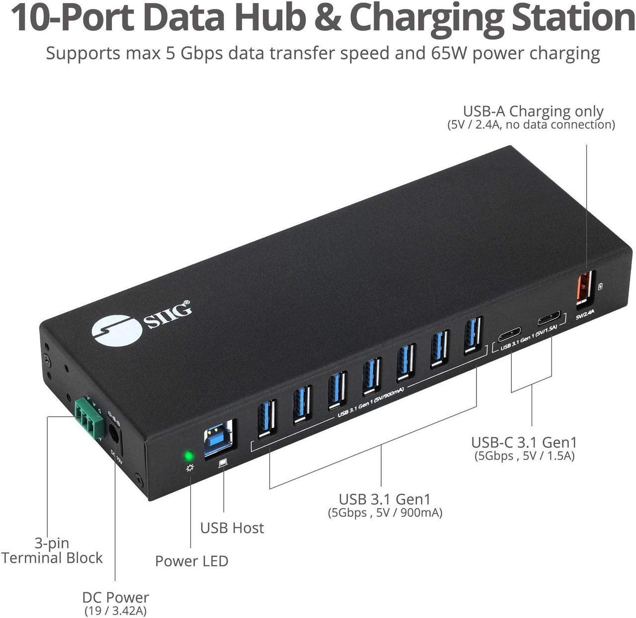 Alt view image 14 of 17 - SIIG AC IDUS0811S1 10PT Industrial USB Gen 1 Hub w Dual USBC  65W Charging