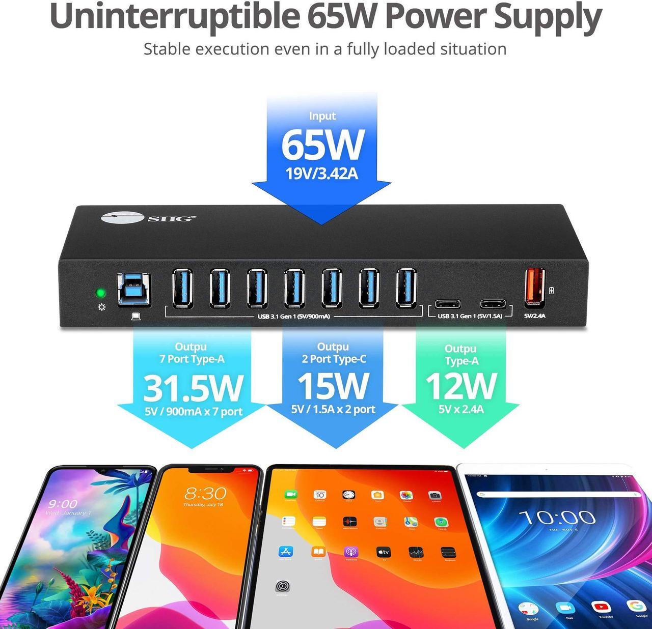 Alt view image 16 of 17 - SIIG AC IDUS0811S1 10PT Industrial USB Gen 1 Hub w Dual USBC  65W Charging