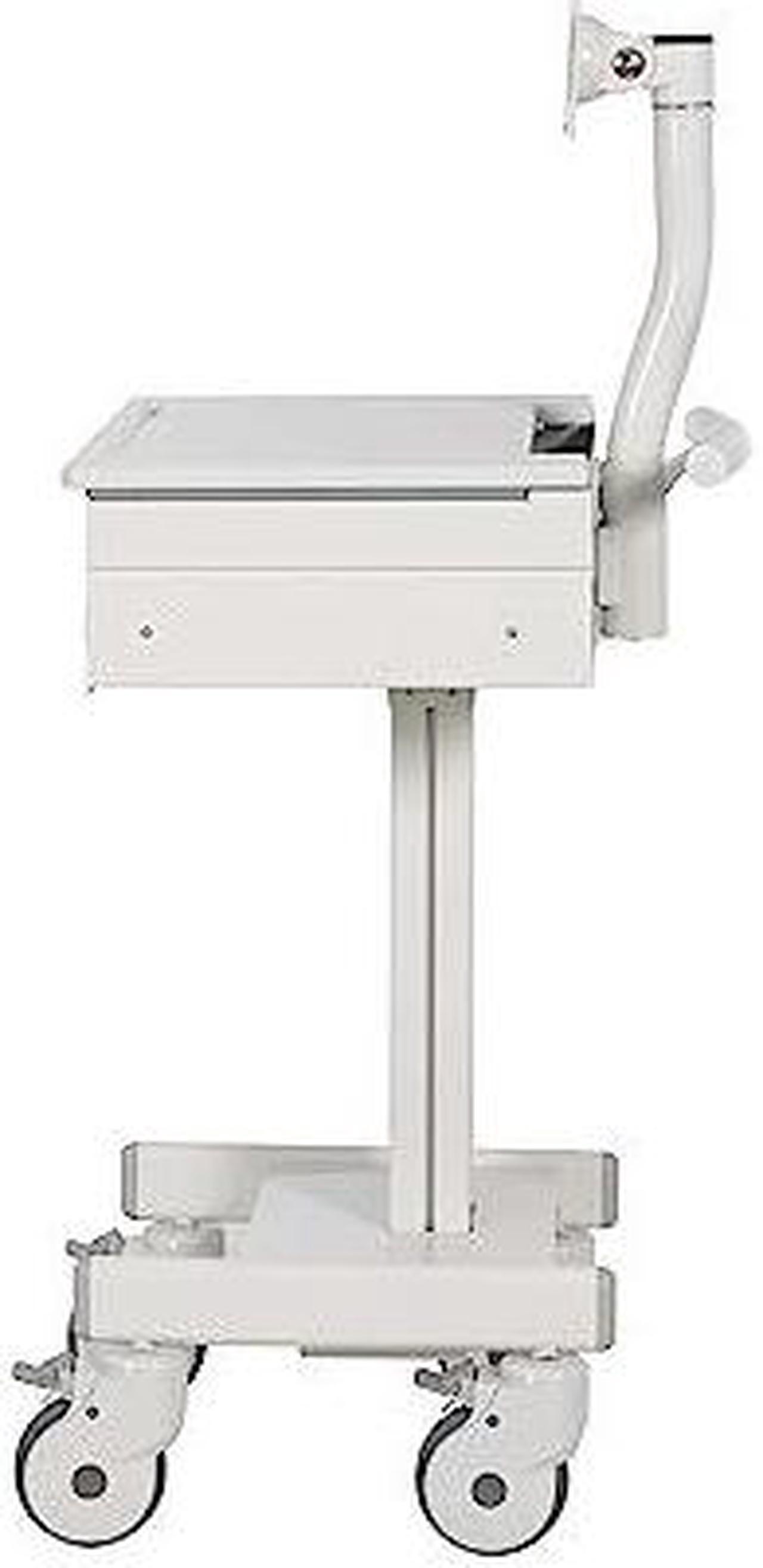 Alt view image 3 of 8 - Tripp Lite Mobile Sit Stand Desk with Monitor Arm Eight Adjustable Small Rolling Laptop Cart Workstation, Locking Drawer, TAA Compliant, Home Office & School, 5-Year Warranty, White