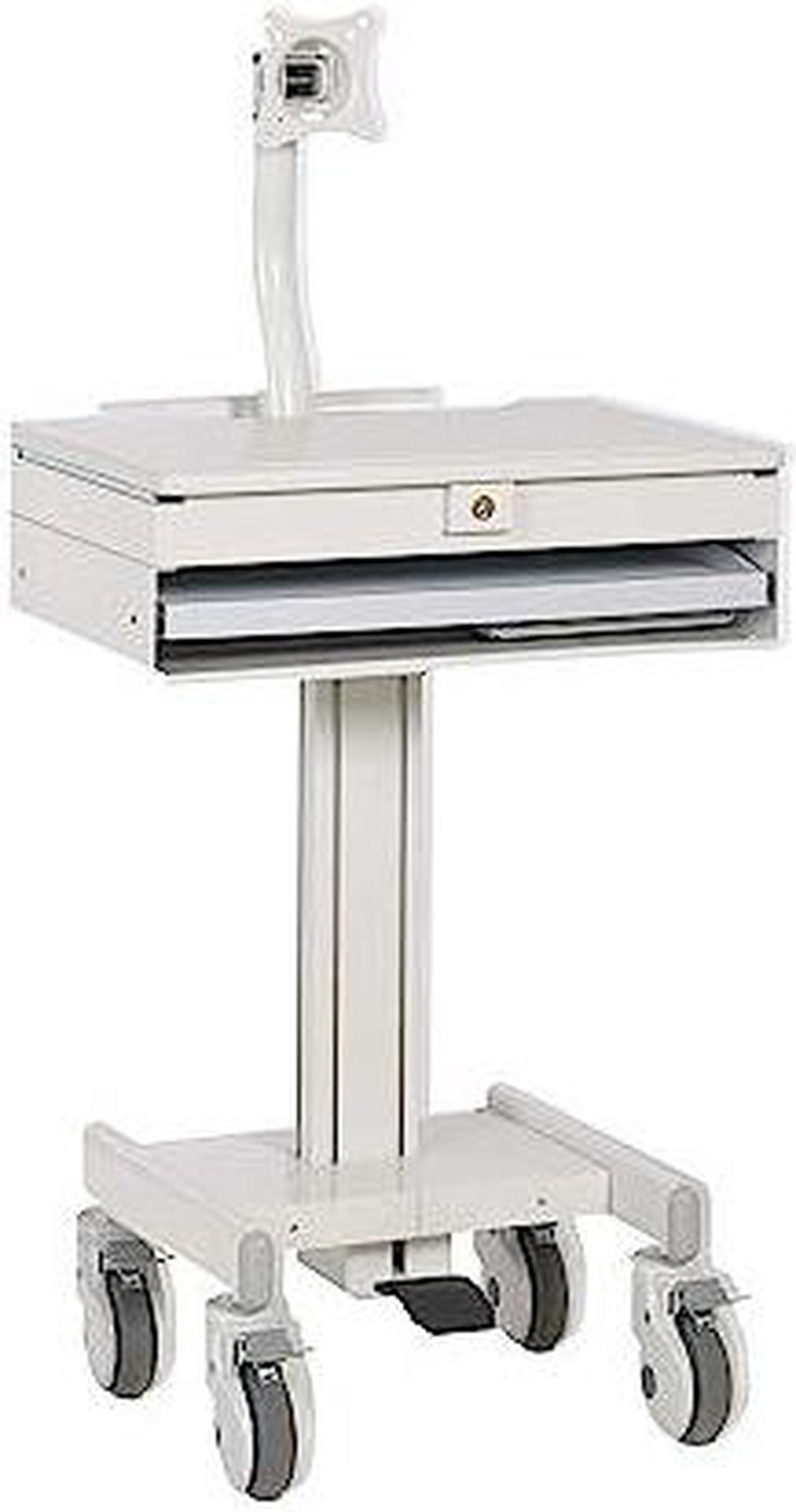 Alt view image 2 of 8 - Tripp Lite Mobile Sit Stand Desk with Monitor Arm Eight Adjustable Small Rolling Laptop Cart Workstation, Locking Drawer, TAA Compliant, Home Office & School, 5-Year Warranty, White