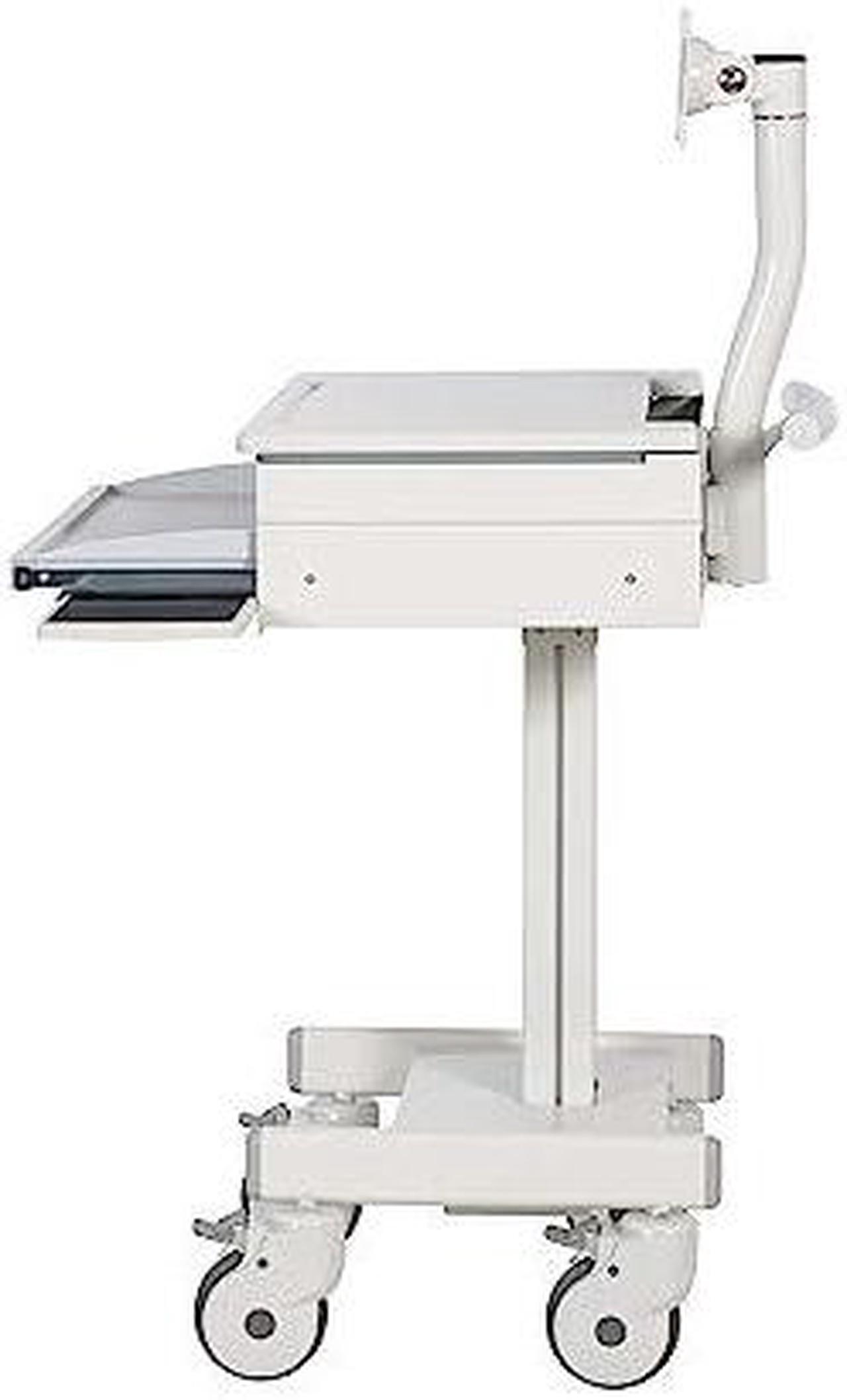Alt view image 5 of 8 - Tripp Lite Mobile Sit Stand Desk with Monitor Arm Eight Adjustable Small Rolling Laptop Cart Workstation, Locking Drawer, TAA Compliant, Home Office & School, 5-Year Warranty, White