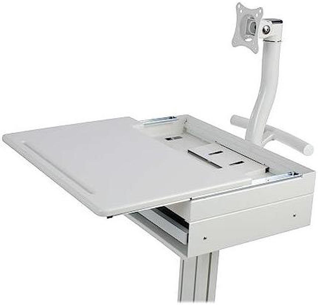 Alt view image 6 of 8 - Tripp Lite Mobile Sit Stand Desk with Monitor Arm Eight Adjustable Small Rolling Laptop Cart Workstation, Locking Drawer, TAA Compliant, Home Office & School, 5-Year Warranty, White
