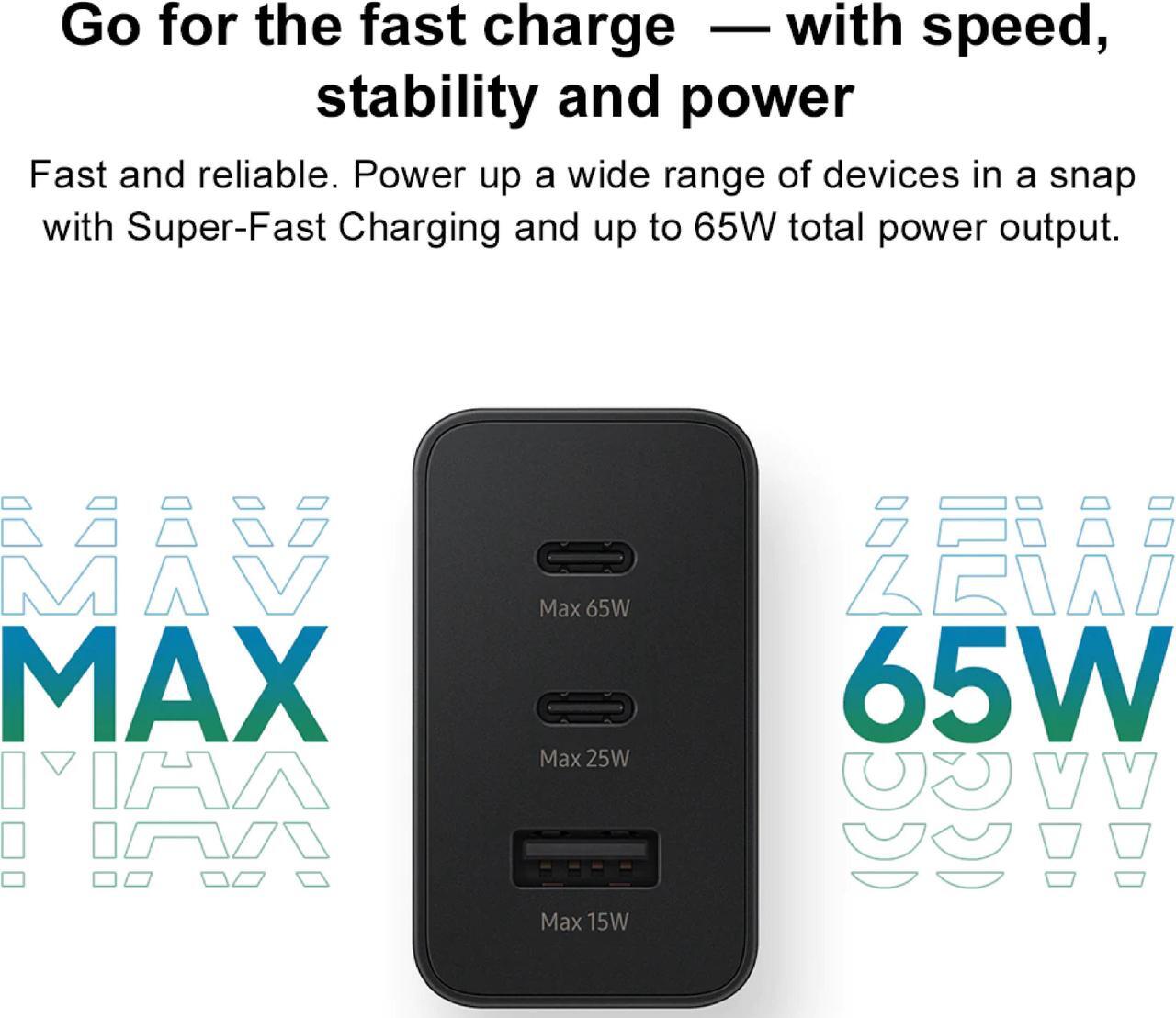 Alt view image 4 of 7 - Original Samsung Official 65W PD Power Adapter Trio (EP-T6530) - Black