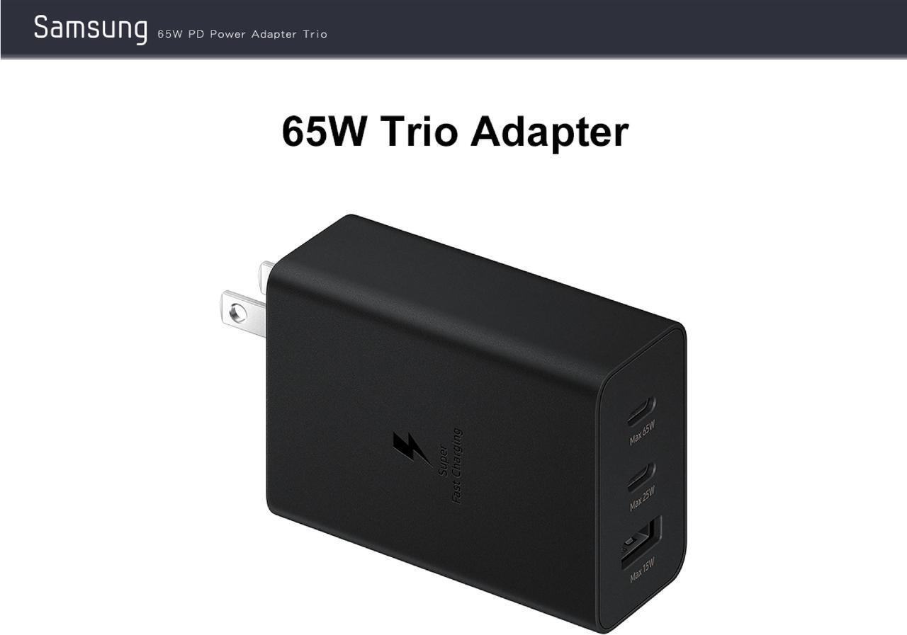 Alt view image 2 of 7 - Original Samsung Official 65W PD Power Adapter Trio (EP-T6530) - Black