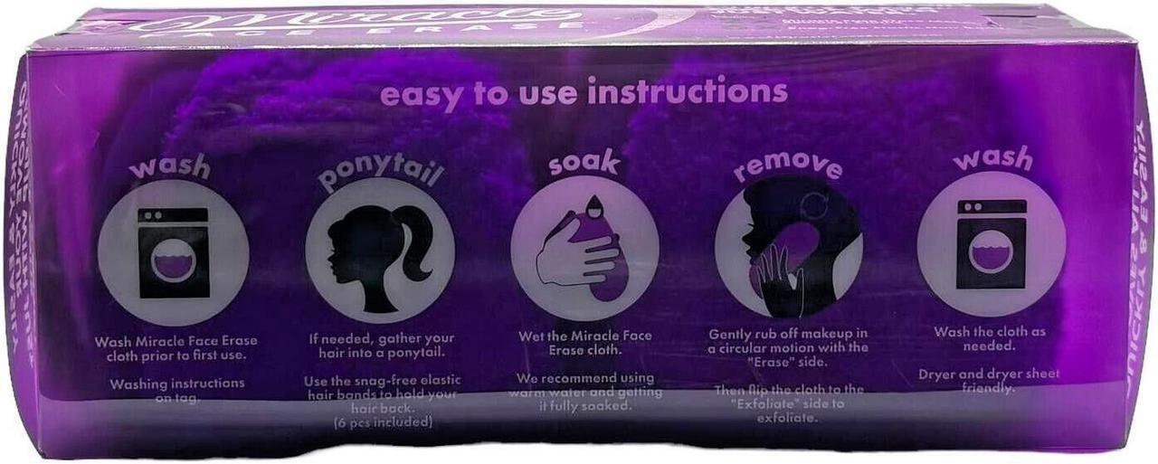 Alt view image 2 of 3 - Miracle Products Makeup Remover Microfiber Face Cloth Reusable 6 Hair Ties 2 Pack