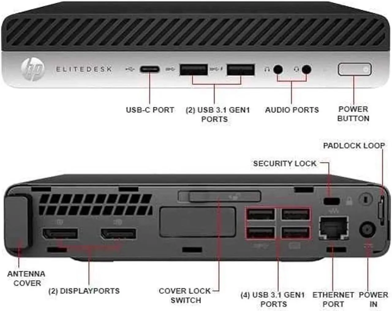 Alt view image 6 of 7 - HP Elitedesk 800 G3 (DM) Mini PC - Intel Core i5 (i5-6500T) 2.5GHz Quad Core CPU - 256GB HDD - 8GB RAM -  Windows 10 Pro Installed - KB/Mouse Included