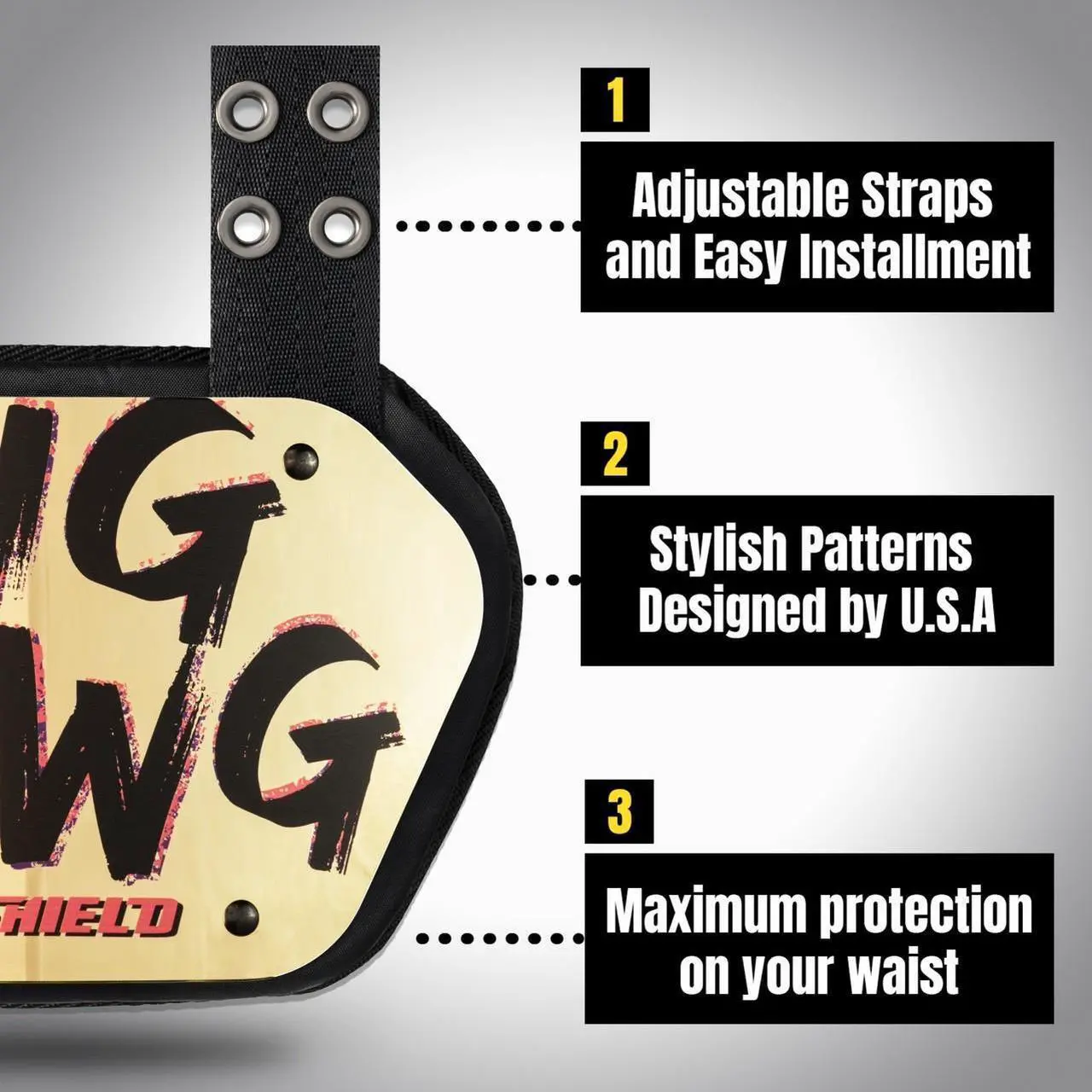 Alt view image 2 of 6 - O Shield BIG DAWG Golden Chrome Football back plate, Lower back pads for football -Youth Fit