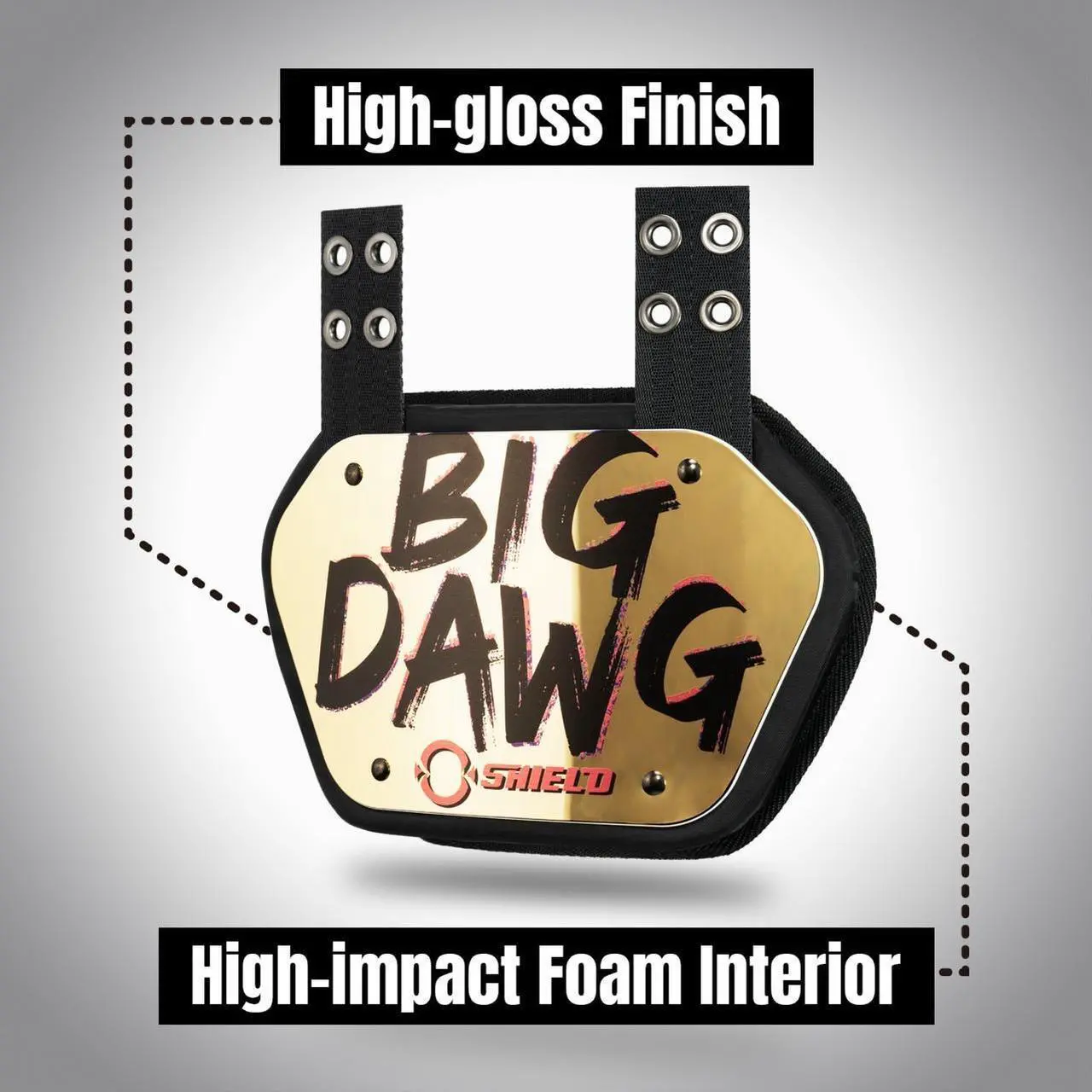 Alt view image 3 of 6 - O Shield BIG DAWG Golden Chrome Football back plate, Lower back pads for football -Youth Fit
