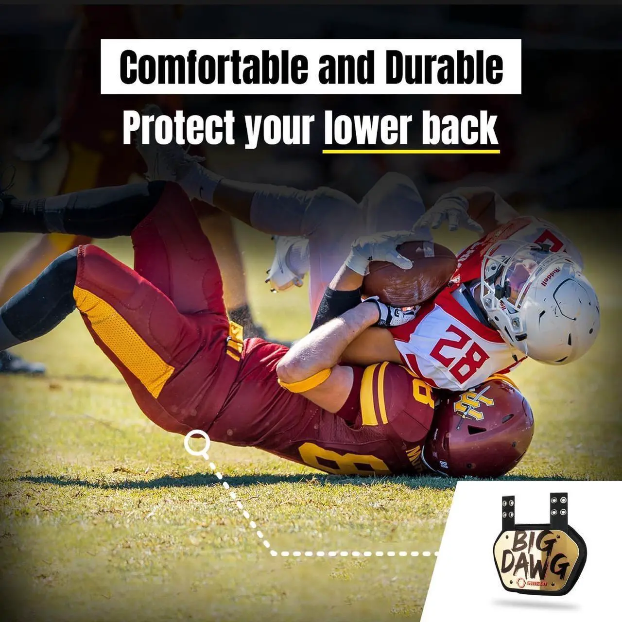 Alt view image 5 of 6 - O Shield BIG DAWG Golden Chrome Football back plate, Lower back pads for football -Youth Fit