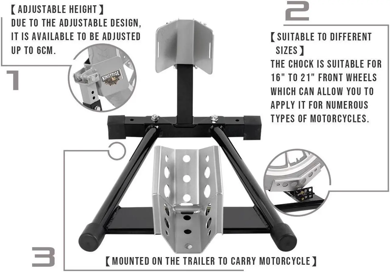 Alt view image 4 of 6 - KINGERIGE Adjustable Motorcycle Wheel Chock for Trailer, Heavy Duty Upfront Wheel Motorcycle Chock, Front Wheel Motorbike Trailer Wheel Chock, Front Wheel Motorcycle Wheel Chock, 16" to 21"