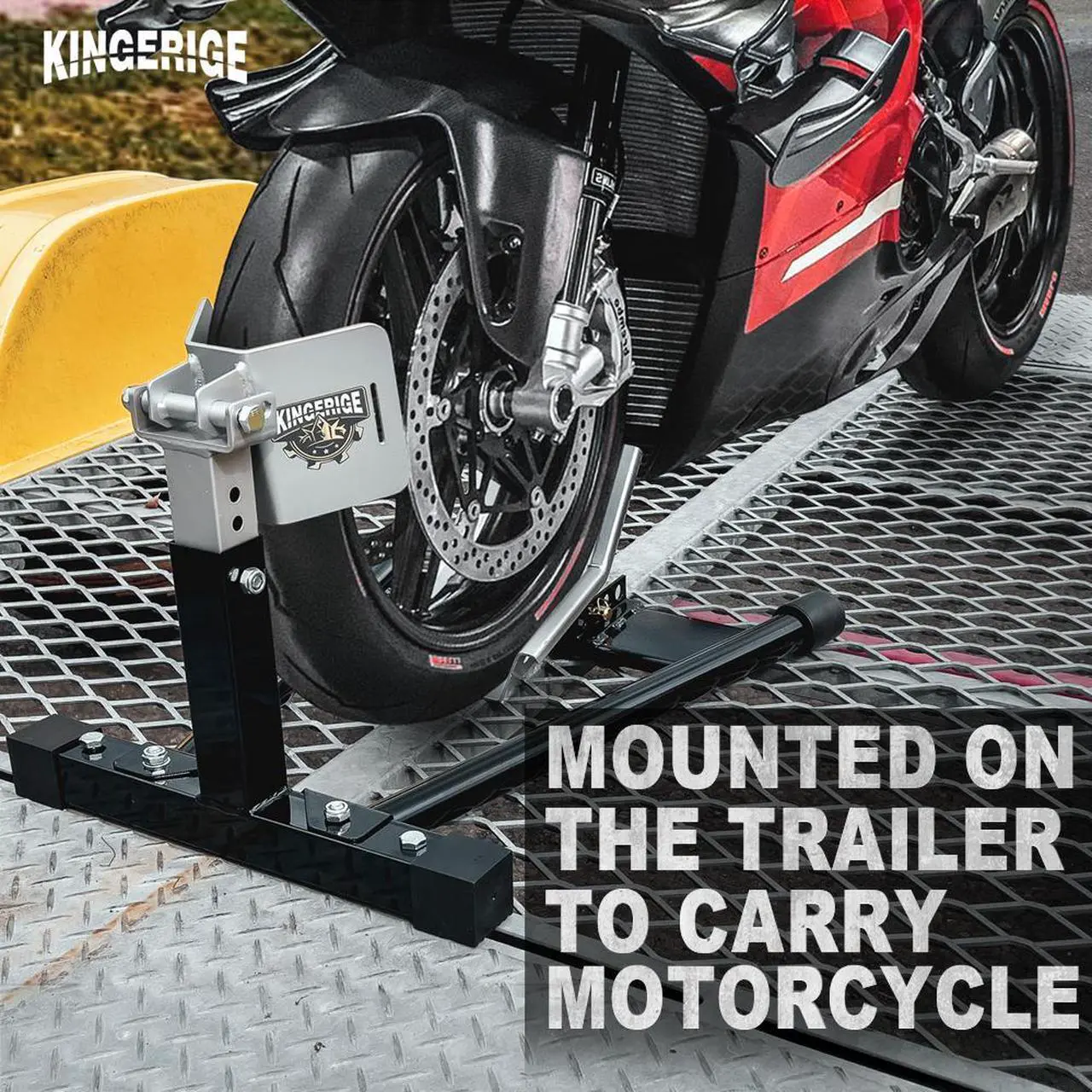 Alt view image 5 of 6 - KINGERIGE Adjustable Motorcycle Wheel Chock for Trailer, Heavy Duty Upfront Wheel Motorcycle Chock, Front Wheel Motorbike Trailer Wheel Chock, Front Wheel Motorcycle Wheel Chock, 16" to 21"