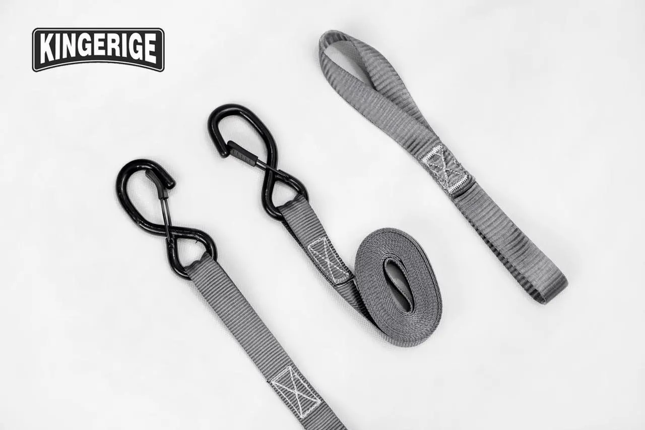 Alt view image 5 of 7 - KINGERIGE Heavy Duty Motorcycle Ratchet Straps - 4 Pack with Soft Loops and High Break Strength for Secure Transport of Motorbikes, ATVs, and More - Ideal for Trucks, Trailers, and Roof Racks