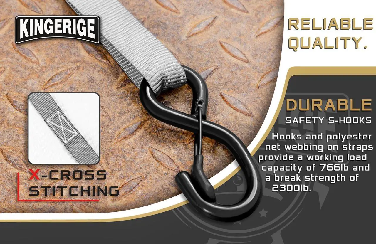 Alt view image 4 of 7 - KINGERIGE Heavy Duty Motorcycle Ratchet Straps - 4 Pack with Soft Loops and High Break Strength for Secure Transport of Motorbikes, ATVs, and More - Ideal for Trucks, Trailers, and Roof Racks