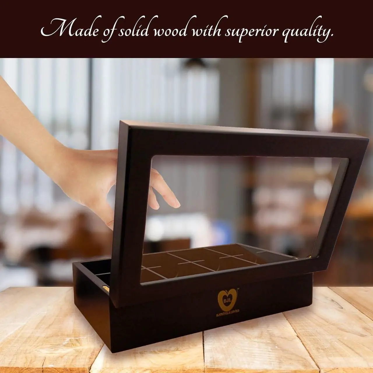 Alt view image 2 of 7 - BJOYFUL&LOVED BJL Tea Bag Organizer, Wooden Tea Box with 8 Compartments, Large Capacity Tea Holder for Storage, Decorative Vintage Handmade Tea Container, Black Color, with Window Lid