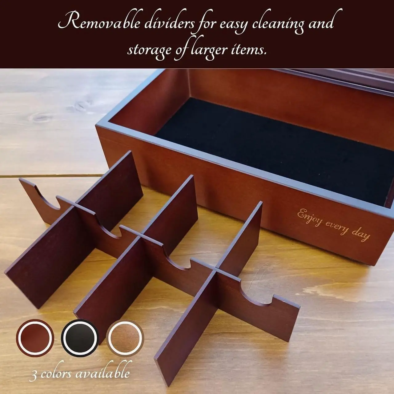 Alt view image 5 of 7 - BJOYFUL&LOVED BJL Tea Bag Organizer, Wooden Tea Box with 8 Compartments, Large Capacity Tea Holder for Storage, Decorative Vintage Handmade Tea Container, Black Color, with Window Lid