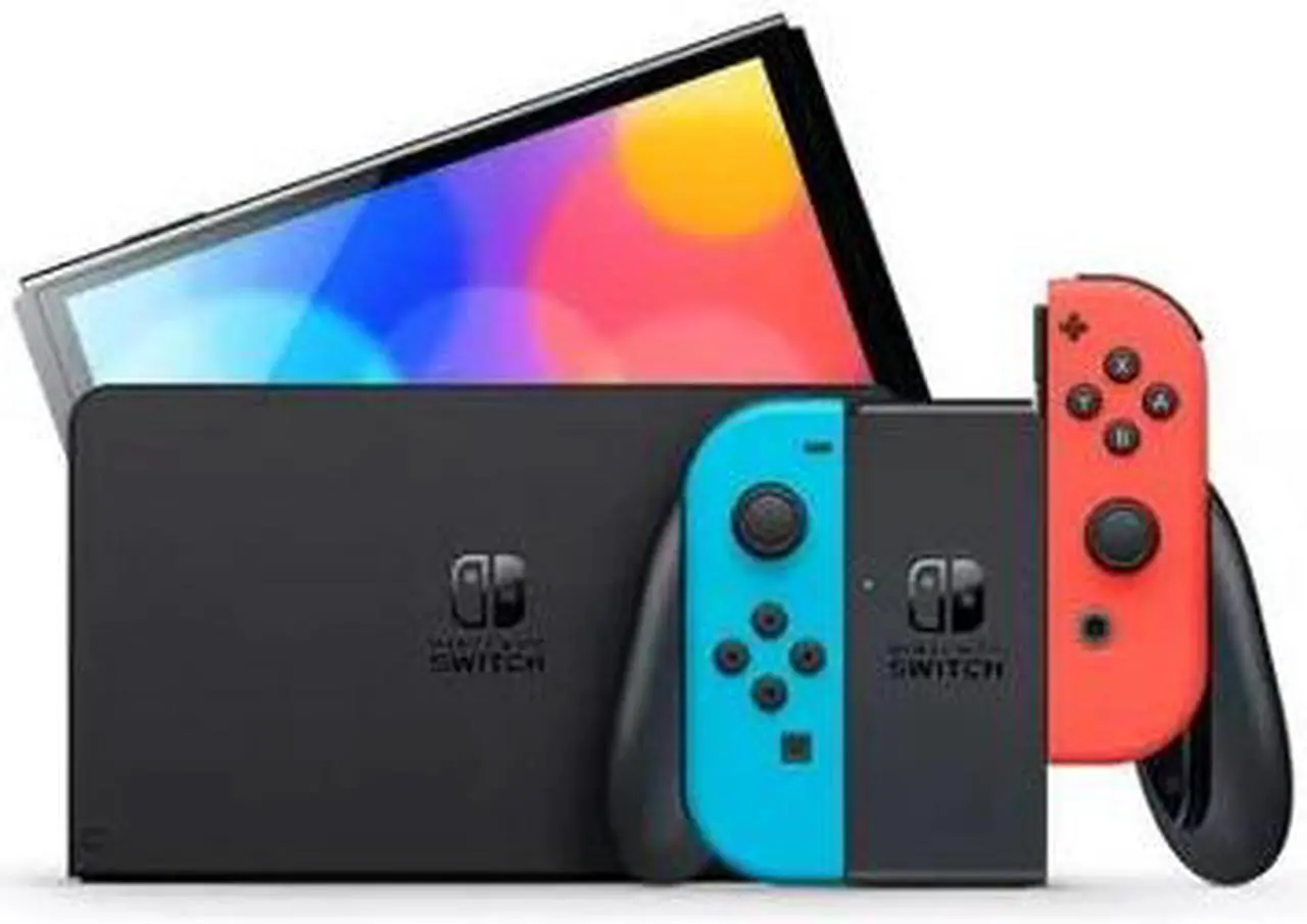 Alt view image 3 of 4 - Nintendo Switch (OLED Model) Joy-Con - Neon Red And Neon Blue | International Spec