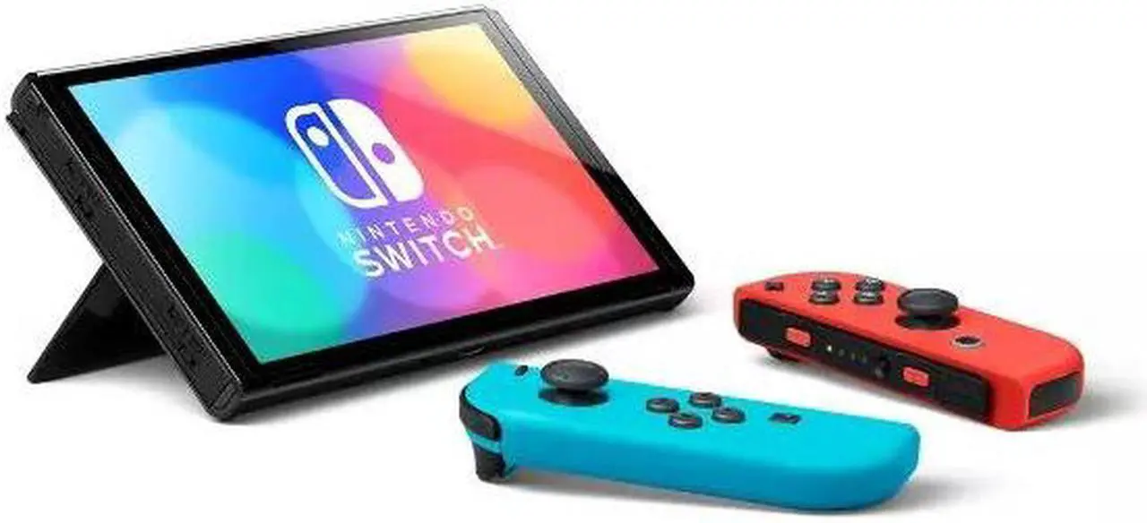 Alt view image 4 of 4 - Nintendo Switch (OLED Model) Joy-Con - Neon Red And Neon Blue | International Spec