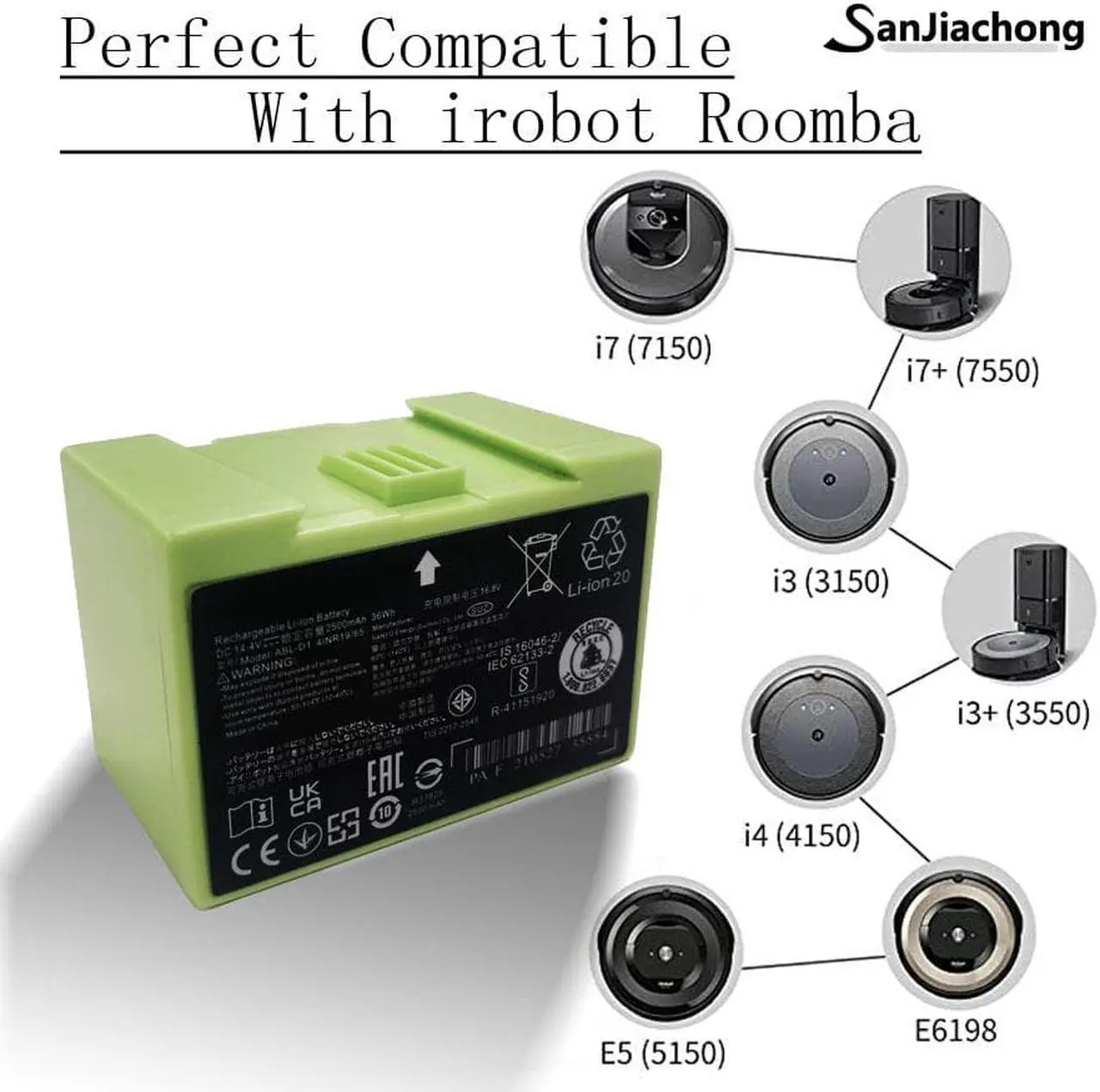 Alt view image 7 of 7 - 14.4V 2500mAh i7 Battery Replacement for iRobot Roomba e and i Series, Large Capacity Battery Compatible with Roomba i7 i7+ i8 i6 i4 i4+ i3 i3+ i7158 J7 7150 7550 and e e5 e6 e5150 e5152 e6198 Etc