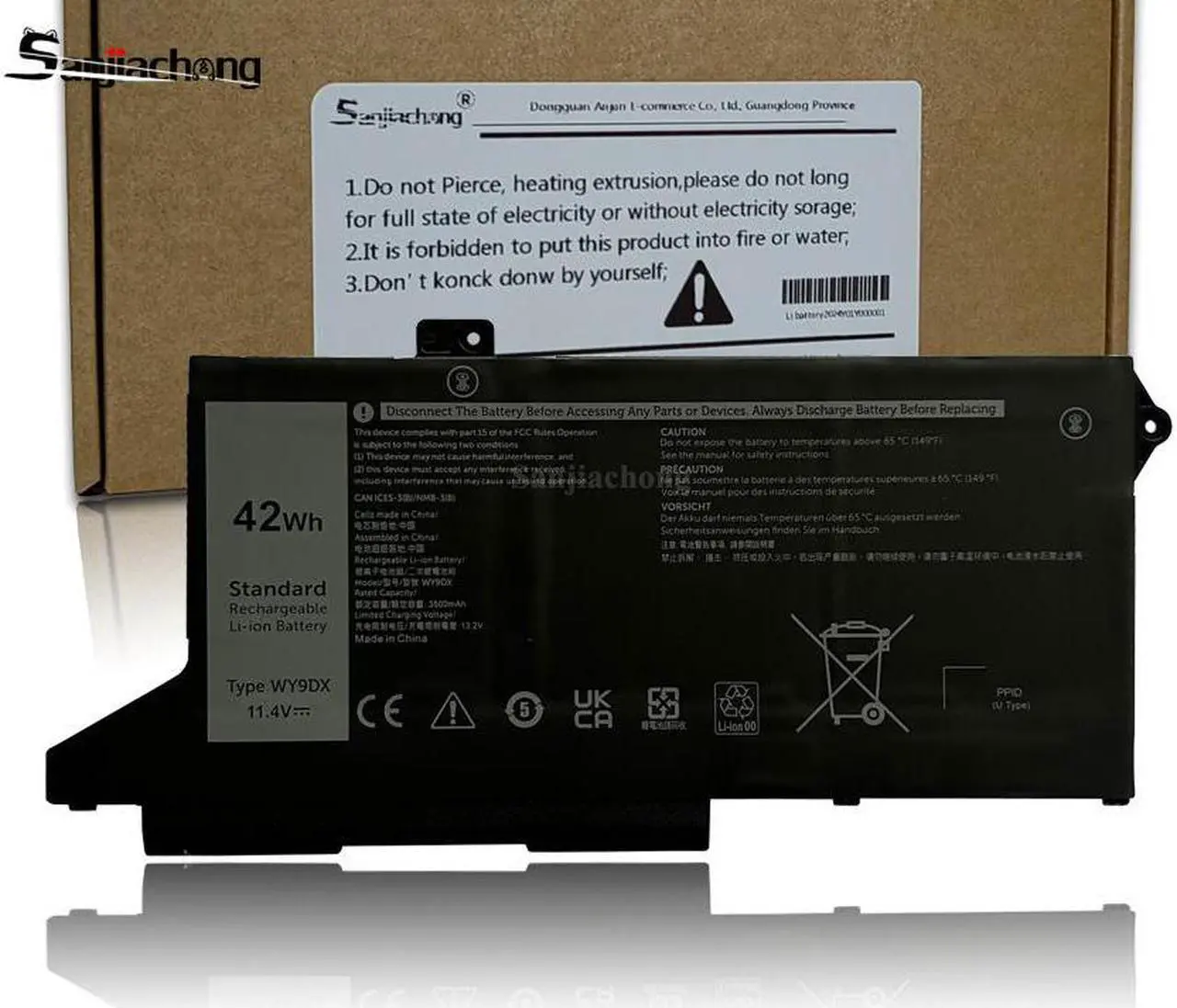 Main image of 42Wh WY9DX Laptop Battery Replacement for Dell Latitude 5420 5520 Precision 15 3560 Series P137G P137G001 P104F P104F001 P104F002 RJ40G 01K2CF 075X16 0WK3F1 0M3KCN 005R42 11.4V 3500mAh 3-Cell