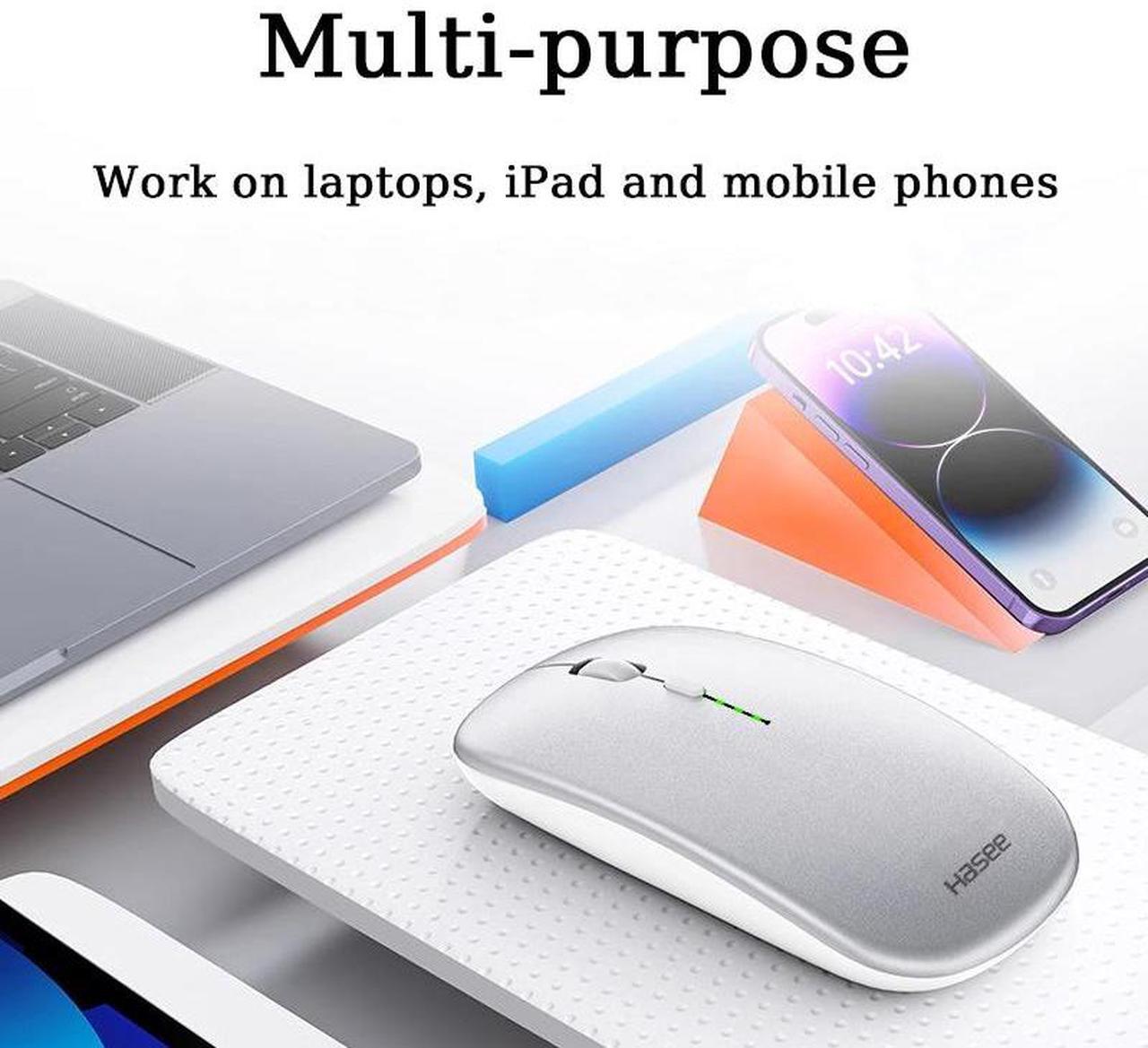 Alt view image 4 of 7 - Hasee M512 Wireless Mouse, Rechargeable Silent Portable USB Optical 2.4G Wireless Bluetooth Two Mode Computer Mice with USB Receiver(silver),3 Adjustable DPI Levels for Notebook, PC, Laptop, iPad, Mac