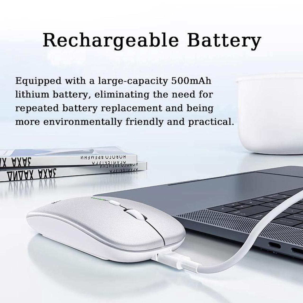 Alt view image 3 of 7 - Hasee M512 Wireless Mouse, Rechargeable Silent Portable USB Optical 2.4G Wireless Bluetooth Two Mode Computer Mice with USB Receiver(silver),3 Adjustable DPI Levels for Notebook, PC, Laptop, iPad, Mac
