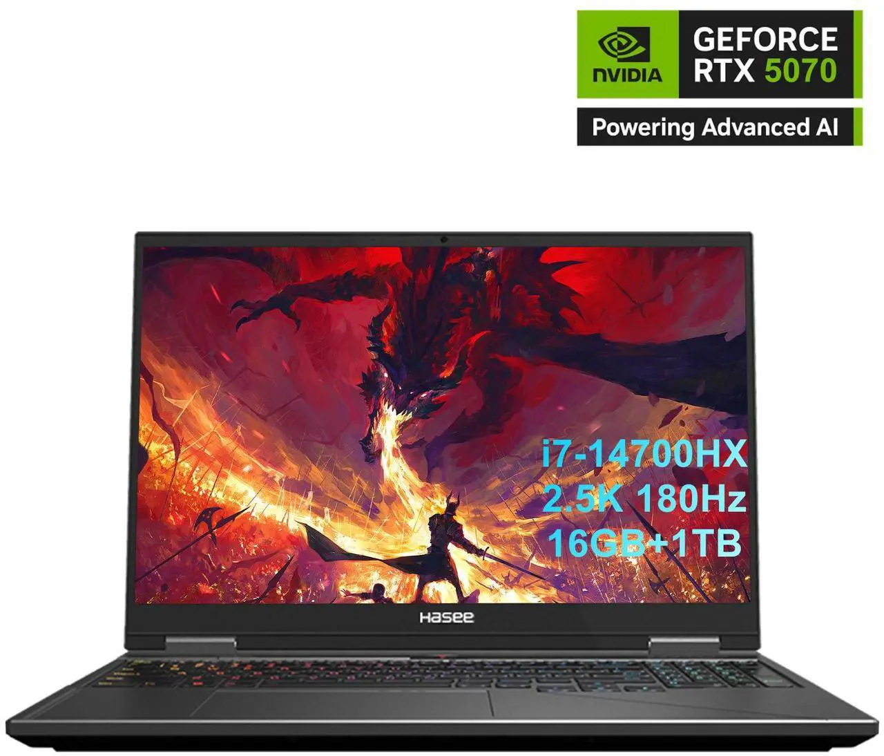 Main image of Hasee T8 Pro-16'' GeForce RTX 5070  Laptop GPU, Intel i7-14700HX-5.5GHz, AI Ready Gaming Laptop, 16GB DDR5 RAM, 1TB SSD, 16'' 180Hz QHD 100%sRGB IPS, RGB KB, WiFi7,BT5.4,Win11 Home