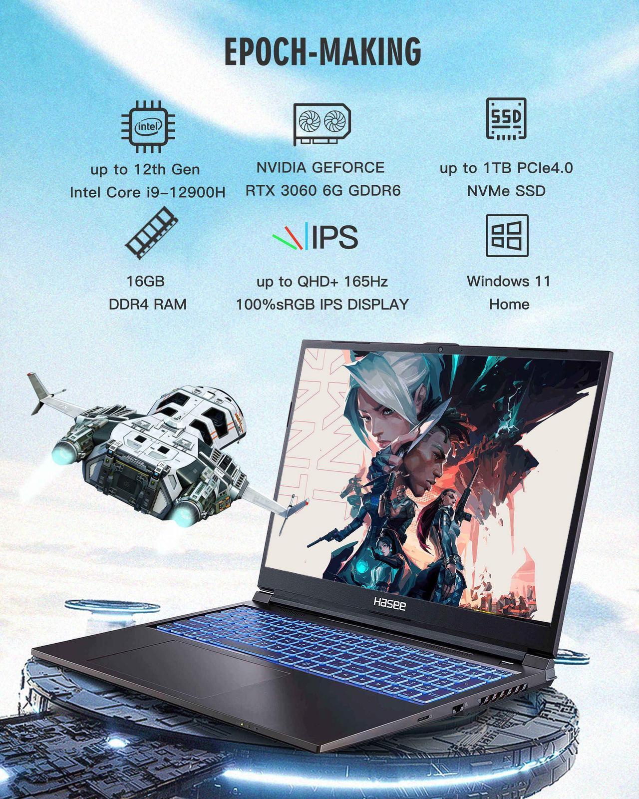 Alt view image 3 of 7 - Hasee T8 (16'', i7-12700H, RTX3060), AI Gaming Laptop, Intel i7-12700H 4.7GHz, 16G RAM, 512G NVMe PCIe SSD, RTX3060 6G GDDR6, 16'' 2.5K 165Hz IPS Display, RGB KB, WiFi6, BT5.2, Win11, Obsidian Black