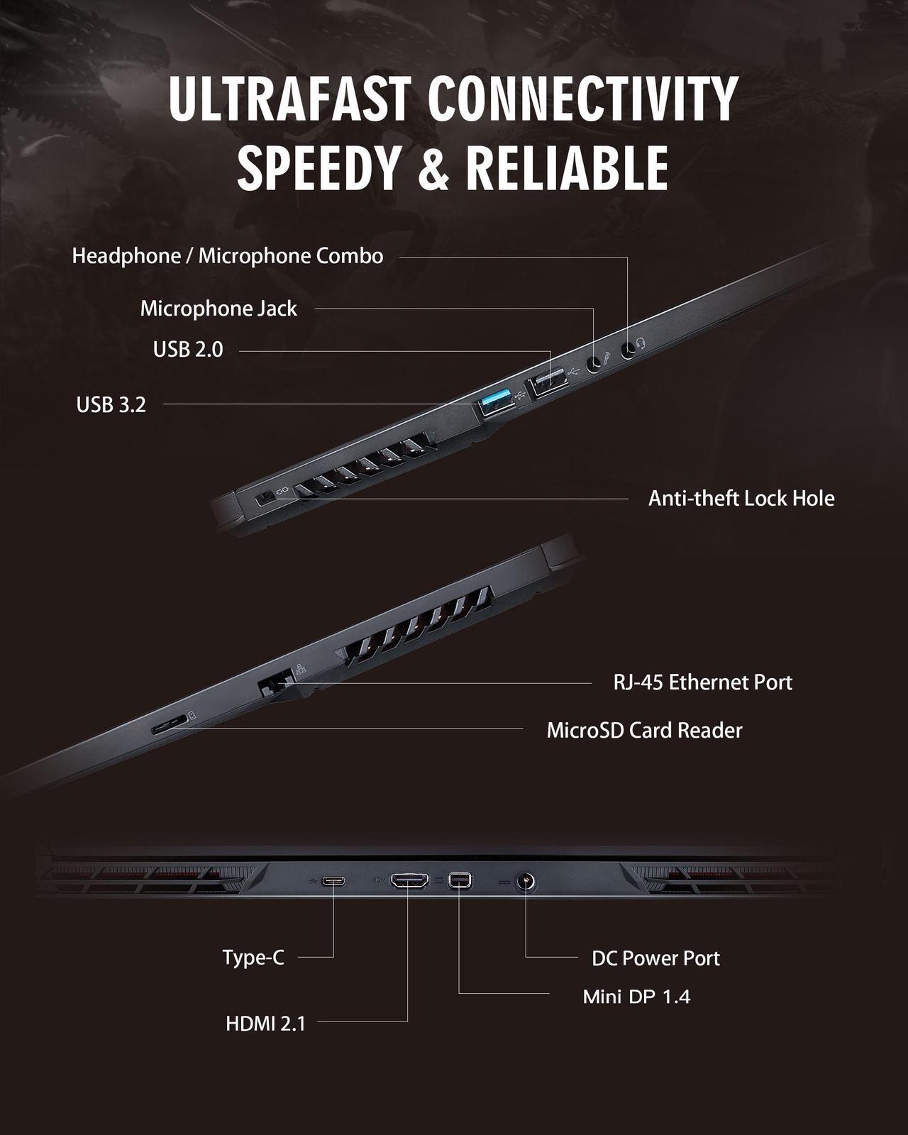Alt view image 7 of 7 - Hasee T8 (16'', i7-12700H, RTX3060), AI Gaming Laptop, Intel i7-12700H 4.7GHz, 16G RAM, 512G NVMe PCIe SSD, RTX3060 6G GDDR6, 16'' 2.5K 165Hz IPS Display, RGB KB, WiFi6, BT5.2, Win11, Obsidian Black
