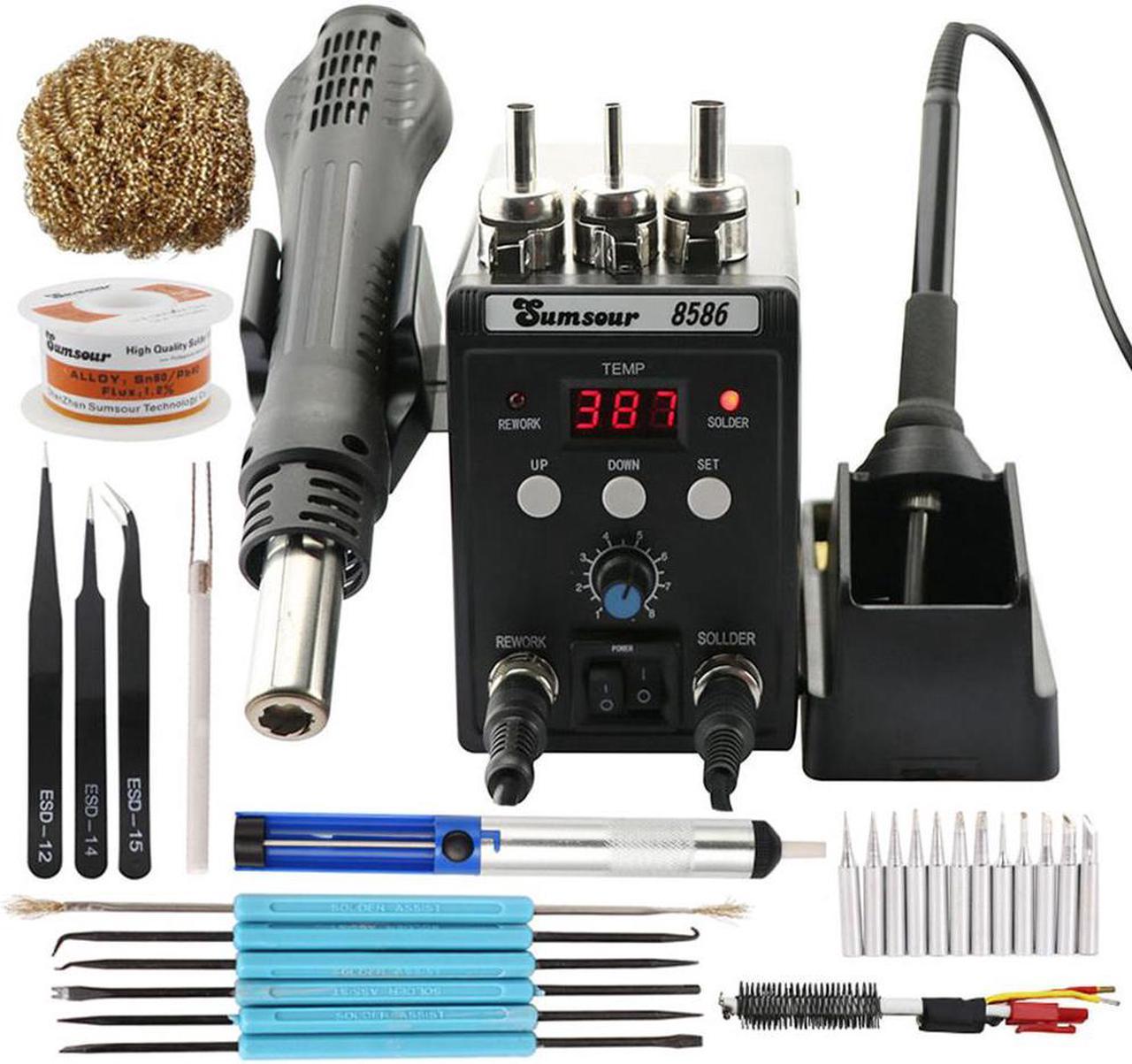 2 in 1 Soldering Station 8586 Digital Display SMD Rework Hot Air Gun Solder Iron 220V ESD Welding Desoldering Repair Tools