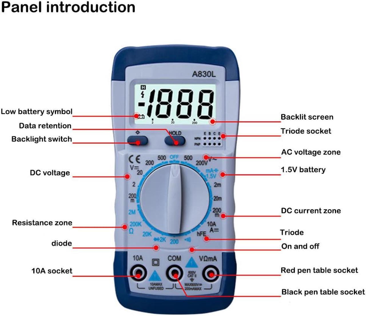 Alt view image 4 of 6 - A830L Tester multimeter Voltage Diode Freguency Multitester Handheld Volt digital multimeter profesional Test Current Ohmmeter