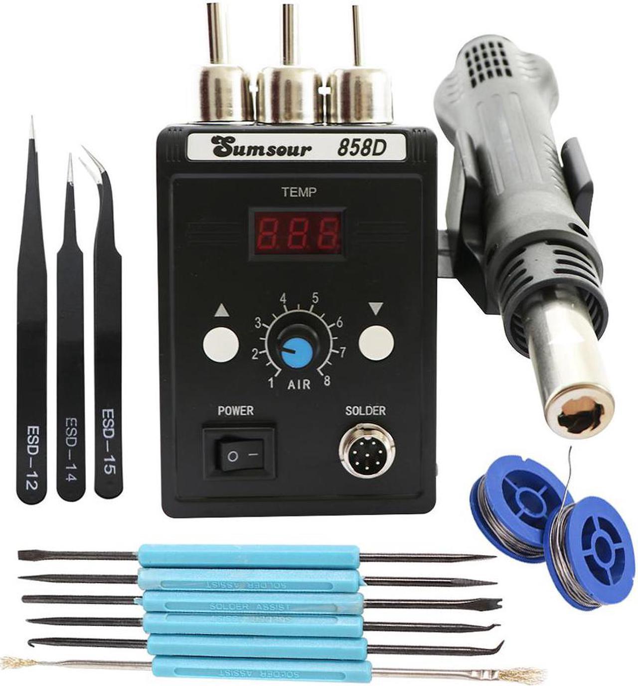 New Black 858D Soldering Station LED Digital Display Soldering Iron Desoldering Station BGA Rework Soldering Station Tool Kit