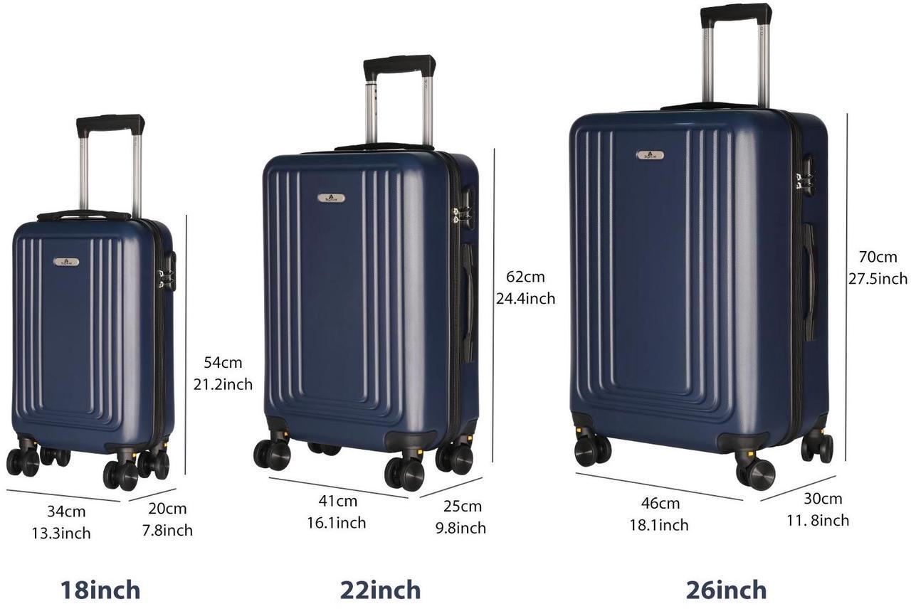 Alt view image 3 of 7 - SKYTREE Luggage 3 Piece Set, ABS Hardshell Suitcase Set With Scratch-Resistant Surface, Four Multi-directional Wheels, Light weight Carry On, 18in22in26in