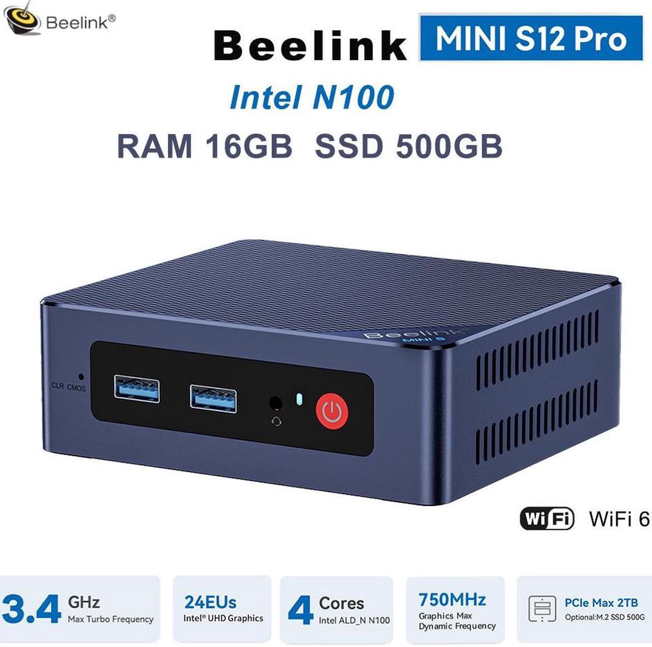 Main image of Beelink MINI S12 PRO N100 up to 3.4Ghz Mini PC RAM 16GB SSD 500GB DDR4 3200MHz Dual HDMI 4K 60HZ 4 Core WIndows 11 Official Desktop Computers