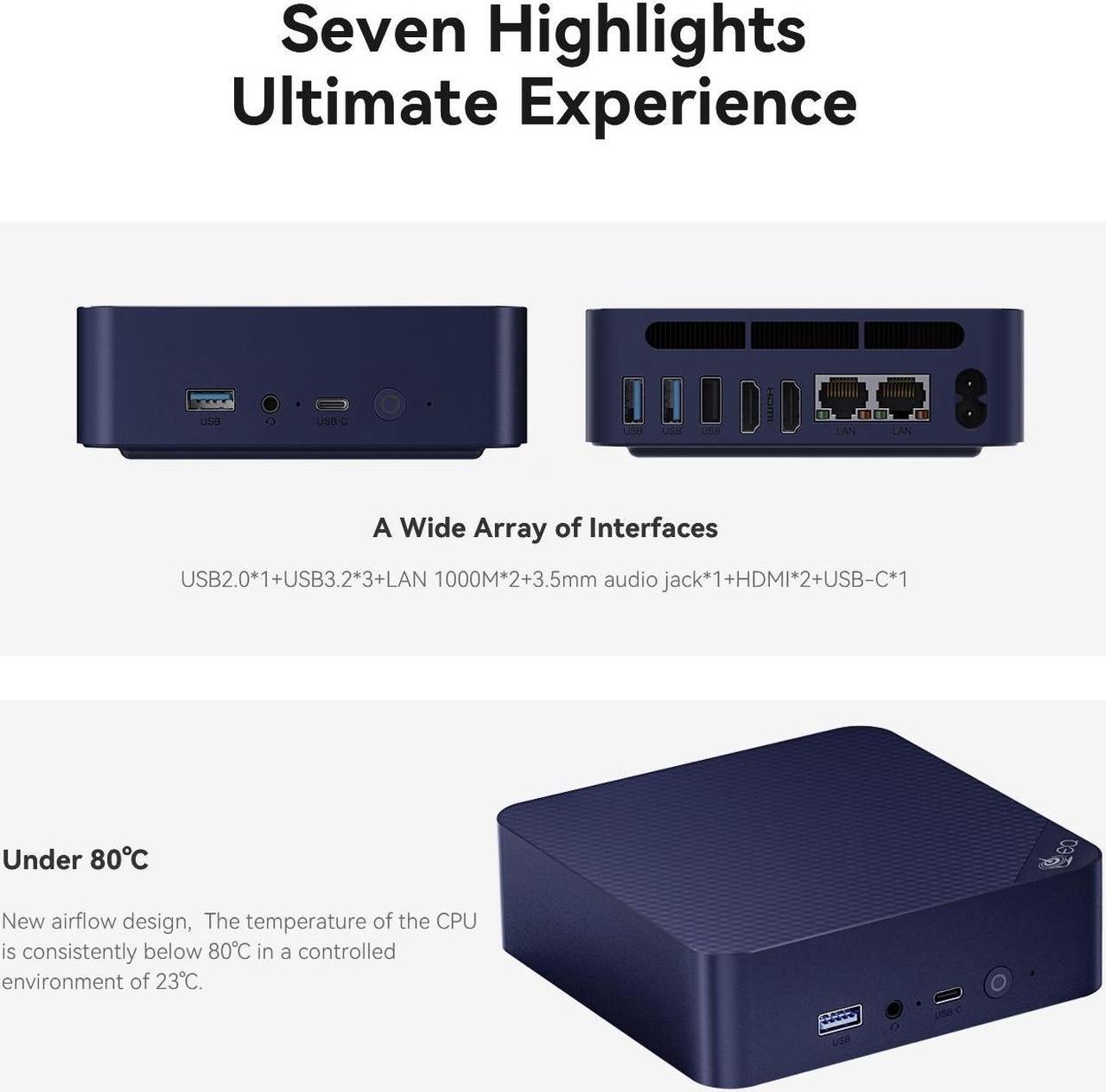 Alt view image 7 of 7 - Beelink EQ13 Mini PC Intel N200 4C/4T Up to 3.7GHz 16GBRAM DDR4 500GB PCIE3.0 SSD Dual LAN WIFI6 Mini Computers Home Office