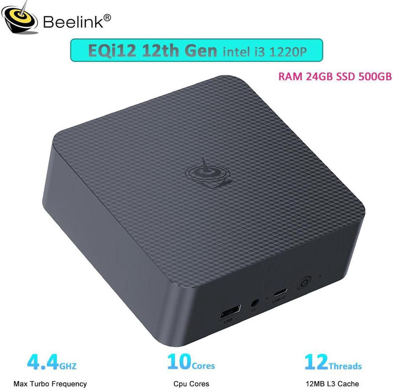 Main image of Beelink EQi12 Mini PC Intel Core i3-1220P 10C/12T Up To 4.4GHz 24GB LPDDR5 RAM 500GBSSD WIFI6 BlueTooth5.2 Windows11 Mini Desktop Computer Dual LAN Home Office