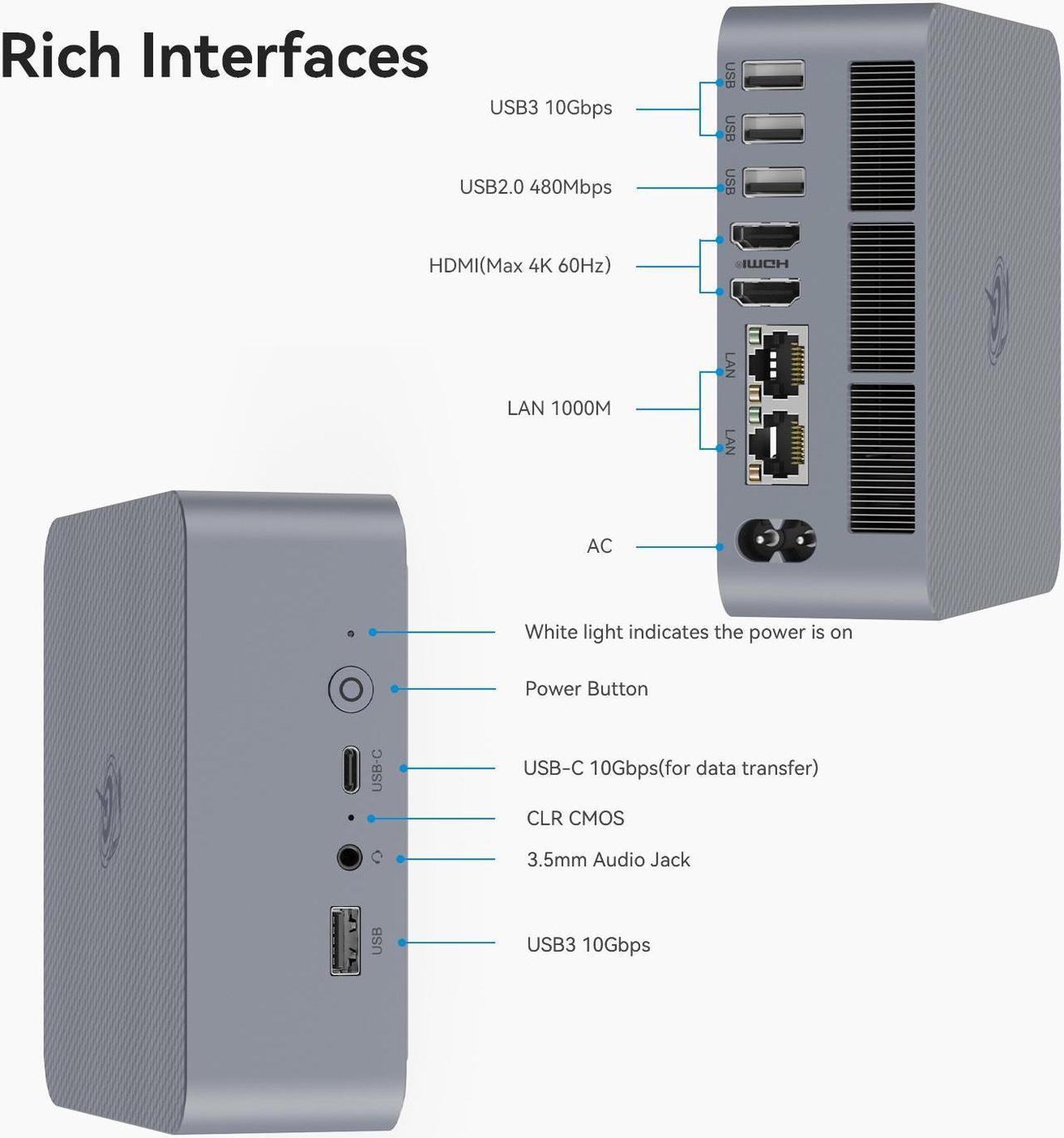 Alt view image 2 of 7 - Beelink EQi12 Mini PC Intel Core i3-1220P 10C/12T Up To 4.4GHz 24GB LPDDR5 RAM 500GBSSD WIFI6 BlueTooth5.2 Windows11 Mini Desktop Computer Dual LAN Home Office