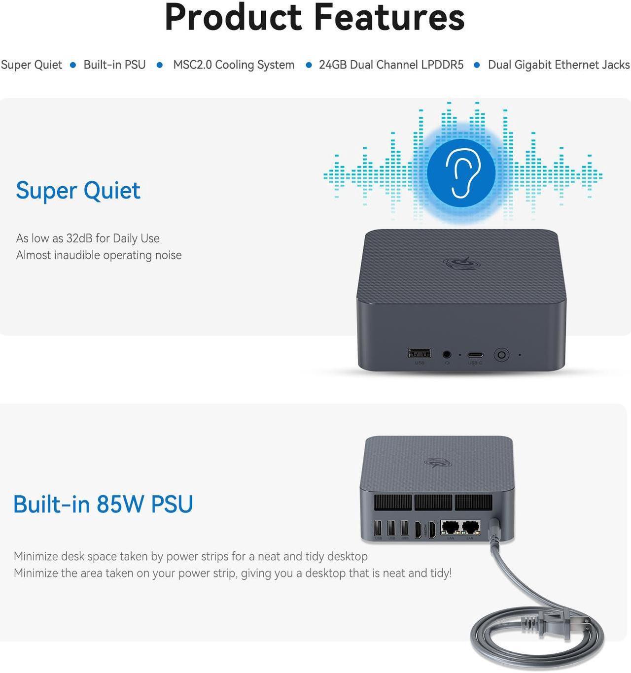 Alt view image 6 of 7 - Beelink EQi12 Mini PC Intel Core i3-1220P 10C/12T Up To 4.4GHz 24GB LPDDR5 RAM 500GBSSD WIFI6 BlueTooth5.2 Windows11 Mini Desktop Computer Dual LAN Home Office
