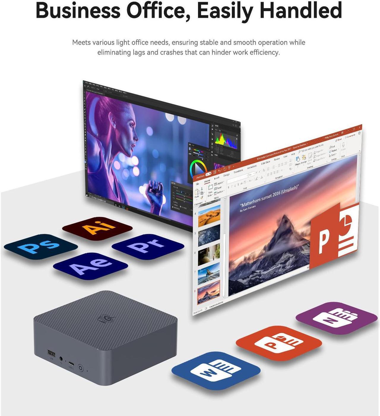 Alt view image 7 of 7 - Beelink EQi12 Mini PC Intel Core i3-1220P 10C/12T Up To 4.4GHz 24GB LPDDR5 RAM 500GBSSD WIFI6 BlueTooth5.2 Windows11 Mini Desktop Computer Dual LAN Home Office
